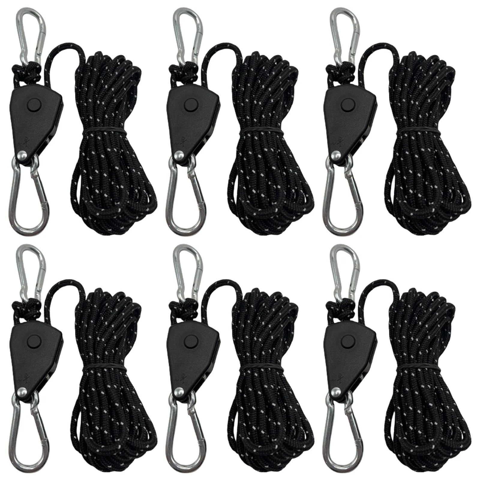6 Stücke Camping Zelt Zurrseil Spanner Ratschen Kleiderbügel Markisenseil Haken Baldachin Schnalle Verstellbare Riemenscheibe Haken Zurrgurt für Sonnensegel(Black) von ZJPOJph