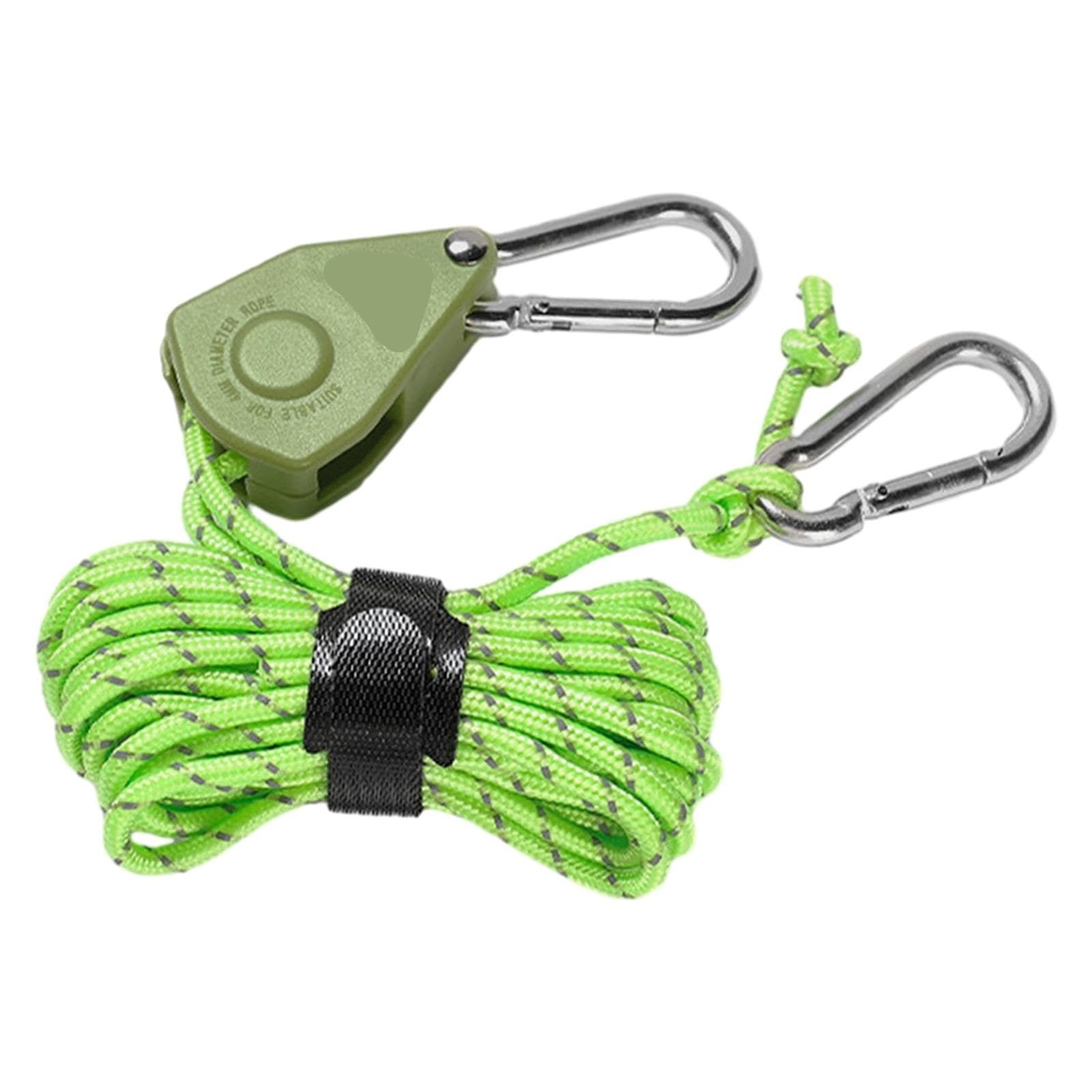Seilaufhänger mit Seilrolle und Ratschen, mit Karabiner, Rutschfester Spanner, schnell verriegelbares Zelt-Windseil, Zeltseil for Markisen, Outdoor-Überdachungen für Sonnensegel(Green) von ZJPOJph