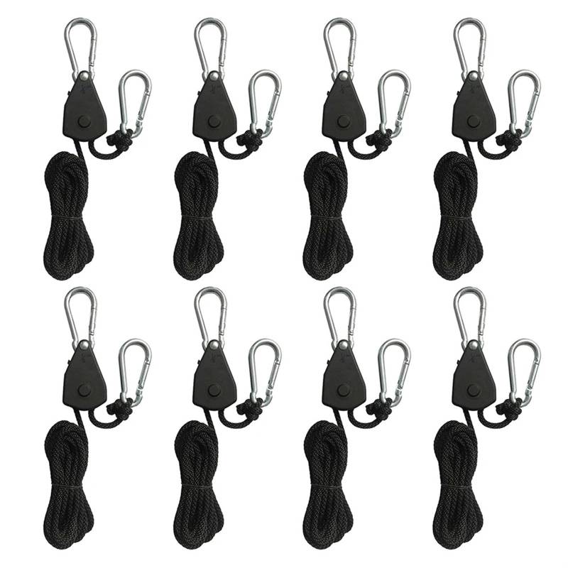 Seile Flaschenzug Ratschen Feststellbügel 2 Meter Hebe Flaschenzug Haken 1/8 Lift Flaschenzug Lampe Flaschenzug Himmel Vorhang Zelt für Sonnensegel(8 Piece) von ZJPOJph