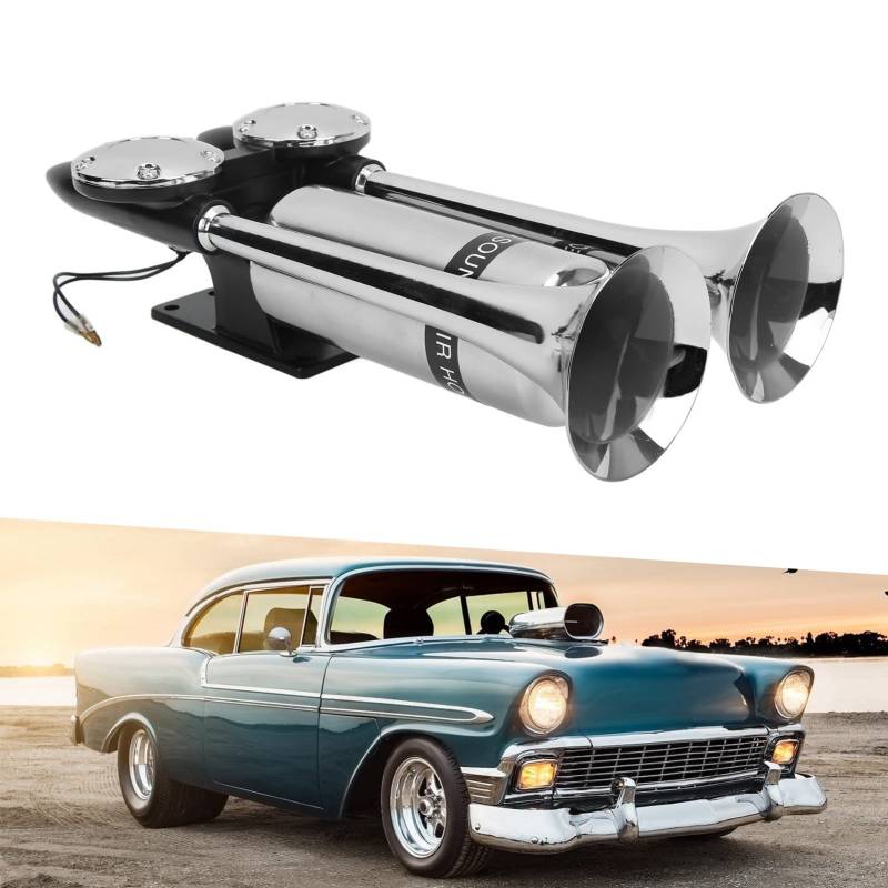 300 DB Car Air Horn Zink Legierung Chrombeschichtung Doppelrohrlautsprecher Super Lautes Sound für LKWs SUVs RVS Boote Motorräder DC 12V 24 V von ZJchao