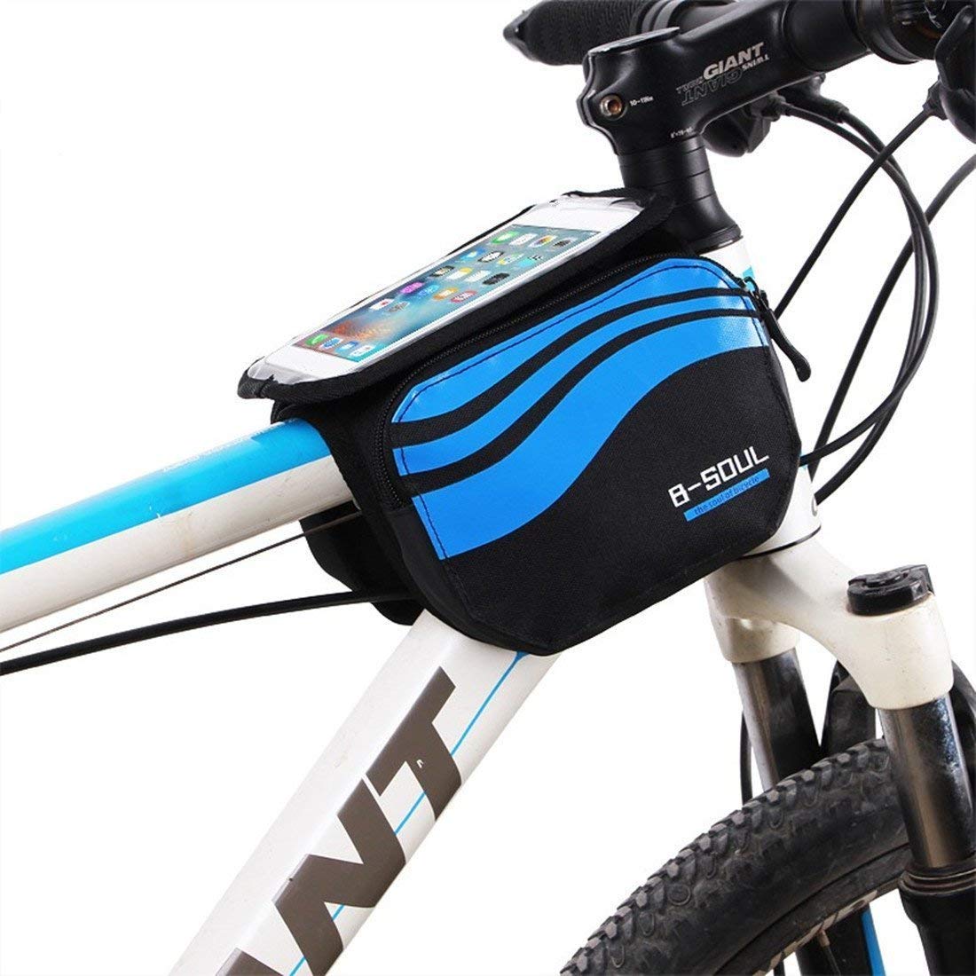 Fahrradtasche Vorne, Lenkertasche Fahrrad, Rahmentasche mit 2 Fächern, geeignet für max 14,73 cm(5,8 Zoll) Handys transparentes und wasserdichtes PVC Tasche für Mountainbikes von ZJchao