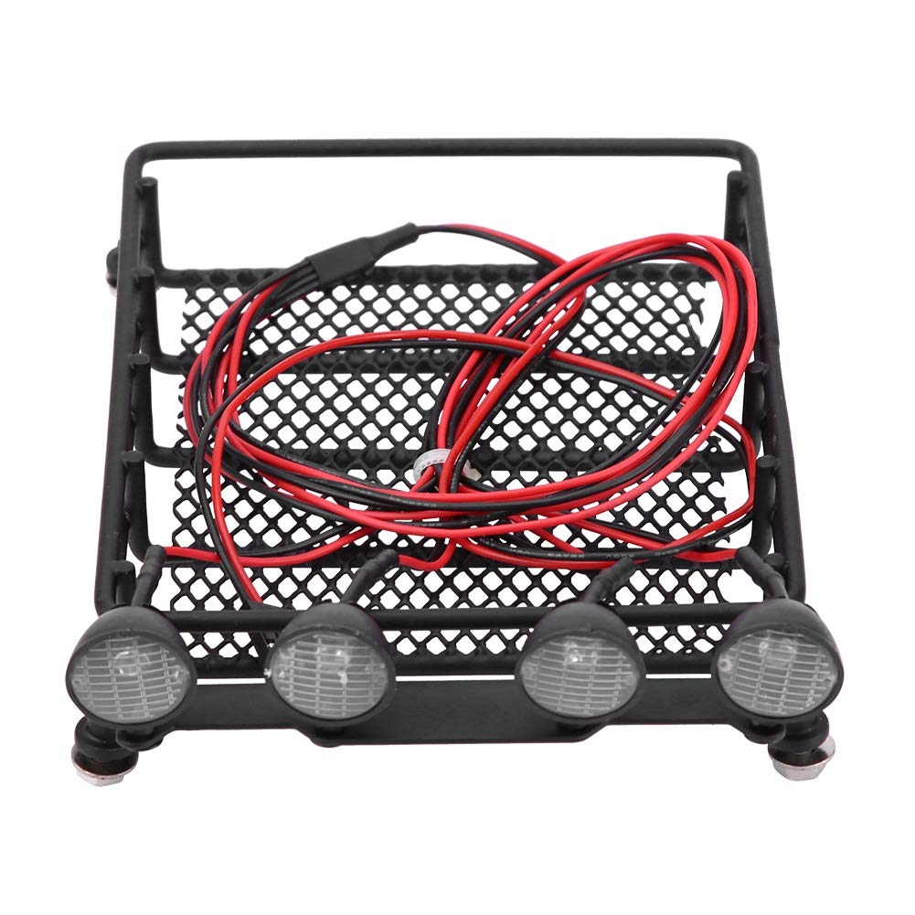 Gepäckständer, Metall -RC -Dach -Gepäck -Auto Warenträger Dachregalkorb mit 4 Lebendigen LED -Leuchten für das Axial SCX10 1/10 Skala RC Crawler Car, das für den (2 weiß 2 rot) von ZJchao