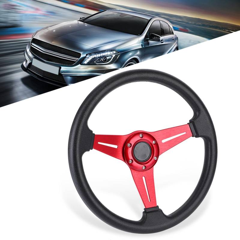 Lenkrad, 350mm/14 Zoll Rennwagen Driften Lenkrad Ersatz Rennrad Lenkrad Stering Rad mit Rennspiel Lenkrad für Universal Modifiziertes Zubehör (Rot) von ZJchao