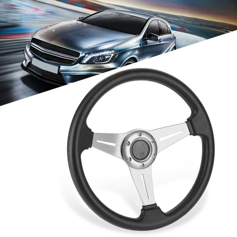 Lenkrad, 350mm/14 Zoll Rennwagen Driften Lenkrad Ersatz Rennrad Lenkrad Stering Rad mit Rennspiel Lenkrad für Universal Modifiziertes Zubehör (SILVER) von ZJchao