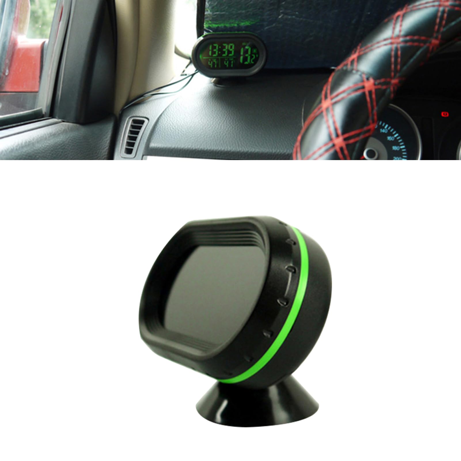 ZJchao Kleine Digitale Uhr Batterie Betrieben, Autouhr Kleine Digitale Thermometer Digitaluhr DC 12 V mit Einer Messdauer von 20 Sekunden für Diejenigen, die Nur EIN Wenig Benötigen (Green) von ZJchao