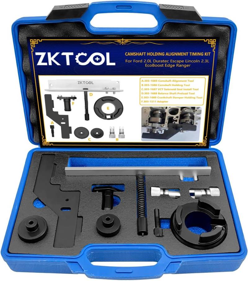 ZKTOOL Motor-Einstellwerkzeug, Kurbelwellen-Stoßdämpferhalterung, Ausgleichswellen-Vorspannwerkzeug, VCT-Magnetventildichtungsmontage, Kompatibel mit Ford 2.0L Duratec Escape EcoBoost Edge Ranger von ZKTOOL