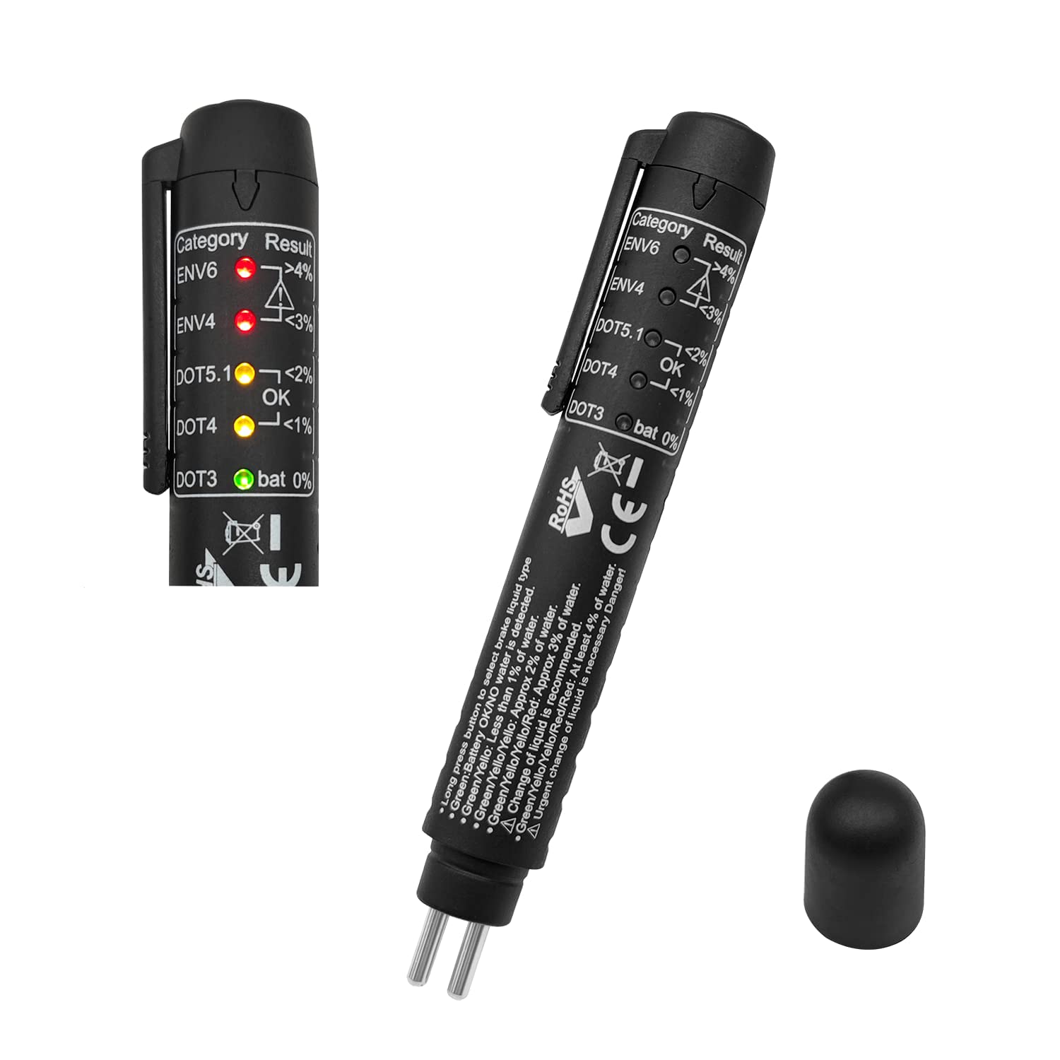 ZKTOOL Auto Universal Bremsflüssigkeitstester ist für Bremsflüssigkeit DOT3 DOT4 DOT5 ENV6 ENV4, Bremsflüssigkeitsprüfer mit 5 LED-Anzeigen, Bremsflüssigkeit Tester Stift, Wassergehaltstester von ZKTOOL