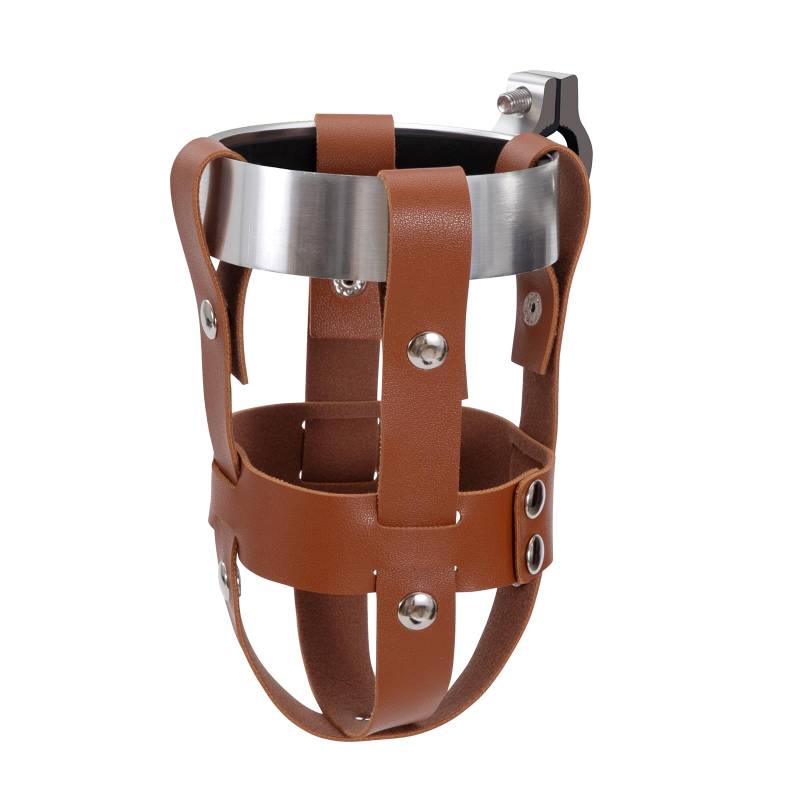 ZLLkeji Fahrrad Universal Getränkehalter mit Pu Leder Netztasche Einstellbare Höhe Trinkflaschenhalter für 12-24oz Grifflose Tassen von ZLLkeji