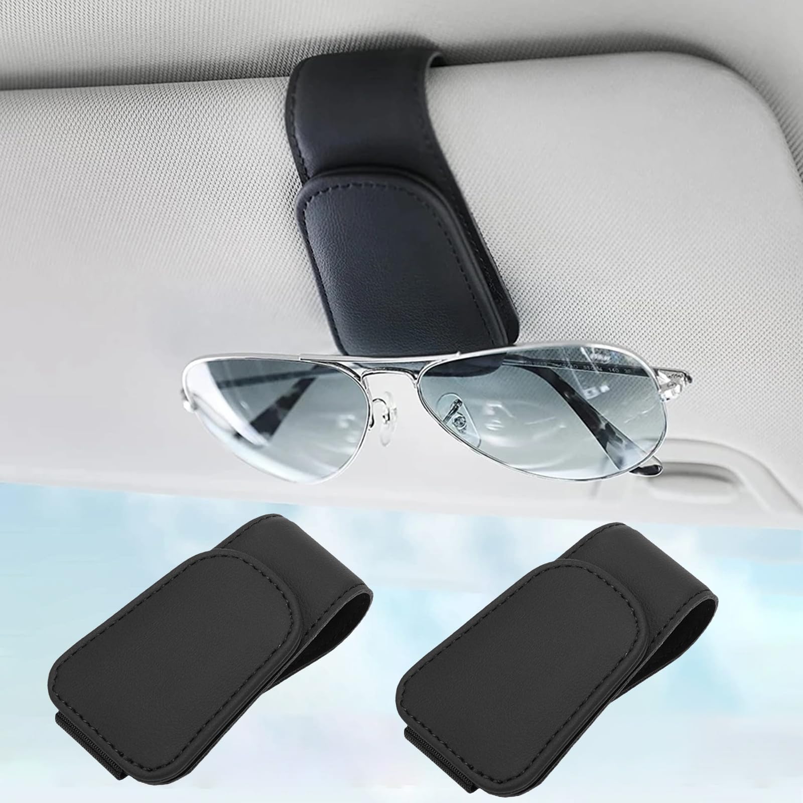 ZLXFT Brillenhalter für Auto Sonnenblende,Leder Sonnenbrillen Halterung,Brillenhalter für Auto, Leder Auto Sonnenbrillen Halter,für Auto Visier Zubehör, Ticket-Kartenclip von ZLXFT