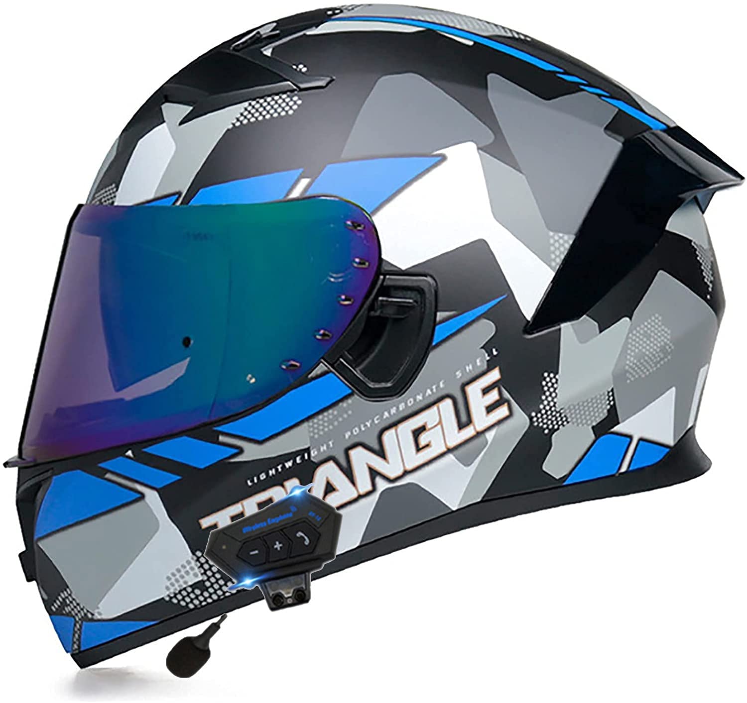 Bluetooth Motorrad Integralhelm, ECE-Zertifizierter Helm Mopedhelm Scooter Helm Crashhelm ABS Material Mit HD Sonnenblende O,M(55-56cm) von ZLYJ