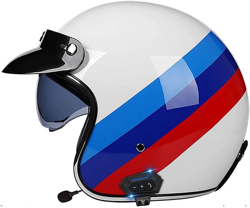 Open Face Motorradhelm Klappbare Sonnenblende ECE-Zugelassener Motorrad-Crash-Jet-Helm Mit Bluetooth-Mikrofon Roller 3/4 Halbhelm A,L(59-60cm) von ZLYJ