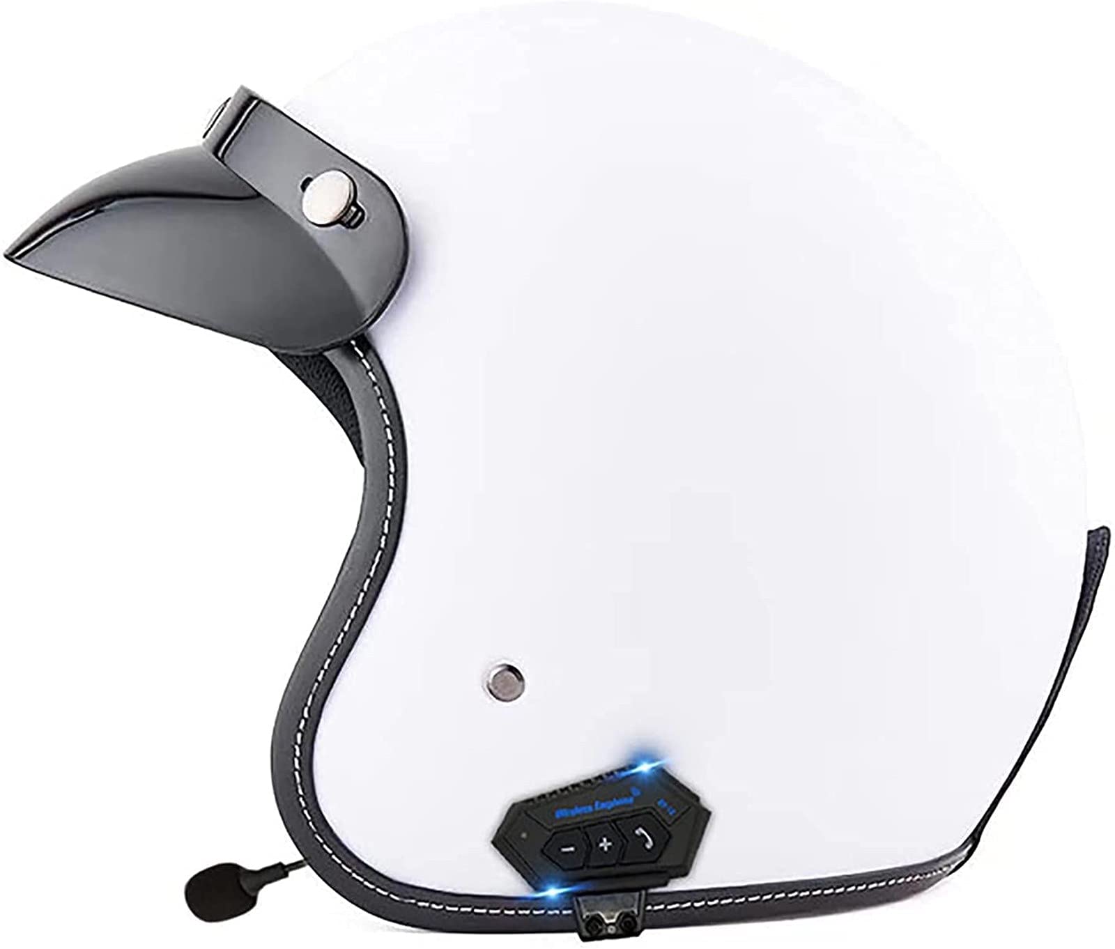 Open Face Motorradhelm Klappbare Sonnenblende ECE-Zugelassener Motorrad-Crash-Jet-Helm Mit Bluetooth-Mikrofon Roller 3/4 Halbhelm B,L(59-60cm) von ZLYJ