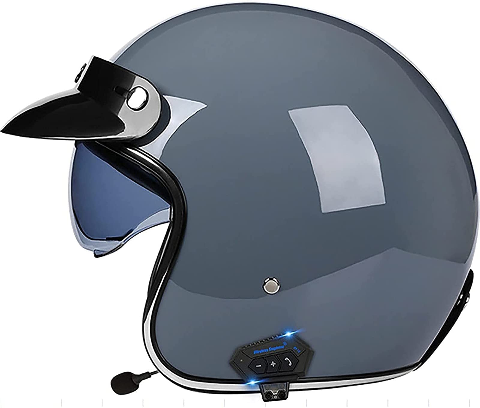Open Face Motorradhelm Klappbare Sonnenblende ECE-Zugelassener Motorrad-Crash-Jet-Helm Mit Bluetooth-Mikrofon Roller 3/4 Halbhelm C,L(59-60cm) von ZLYJ