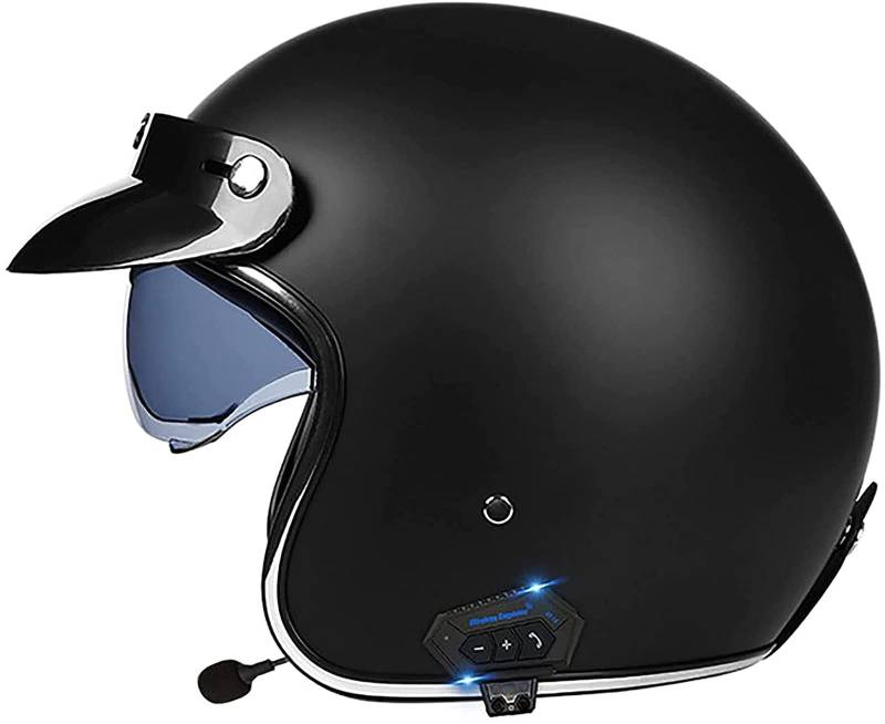 Open Face Motorradhelm Klappbare Sonnenblende ECE-Zugelassener Motorrad-Crash-Jet-Helm Mit Bluetooth-Mikrofon Roller 3/4 Halbhelm E,M(57-58xm) von ZLYJ