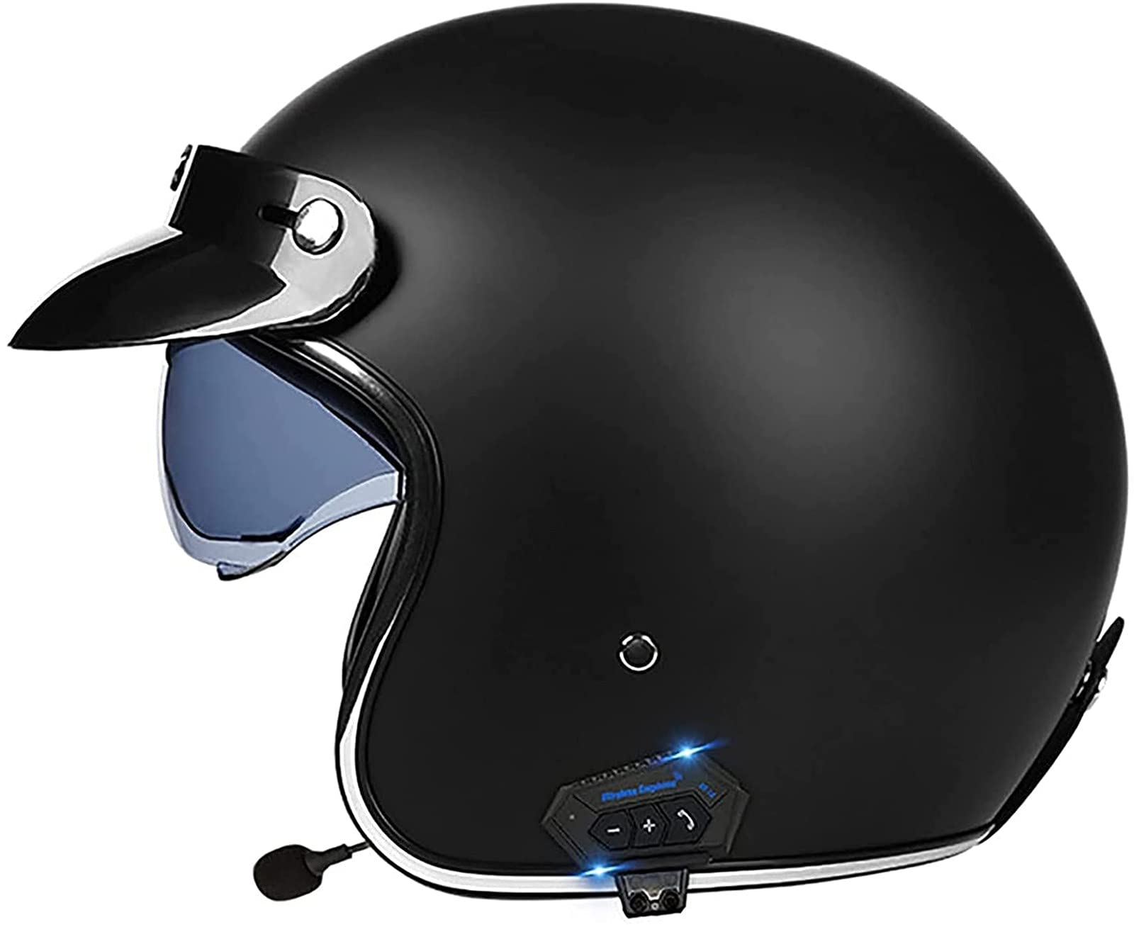 Open Face Motorradhelm Klappbare Sonnenblende ECE-Zugelassener Motorrad-Crash-Jet-Helm Mit Bluetooth-Mikrofon Roller 3/4 Halbhelm E,XXL(63-64cm) von ZLYJ