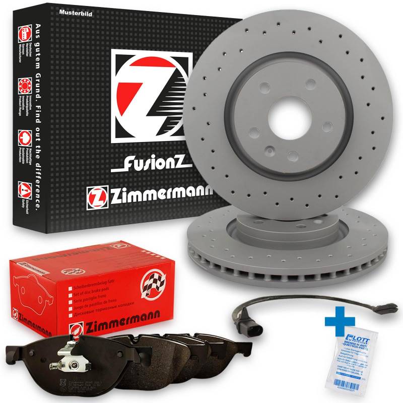 ZIMMERMANN FORMULA Z COAT Z Sport Bremsscheiben Ø330mm gelocht + ZIMMERMANN Bremsbeläge + Warnkontakt Set hinten für A4 B9 RS4 quattro + A5 F53 RS5 quattro von Lott-Autoteile