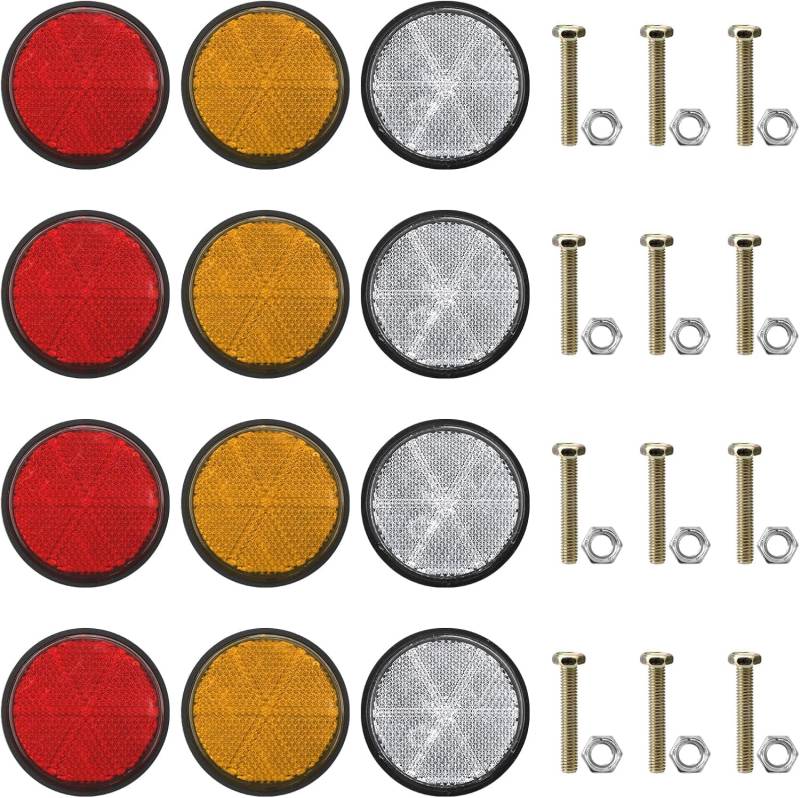 12 Stück Rund Rückstrahler 60mm Katzenaugen Anhänger Seitenstrahler Anhänger für Anhänger Beleuchtung Dreieck Rückstrahler Auto Reflektoren Motorrad Reflektorband Wohnwagen mit M5 Schrauben Muttern von ZMDMAH