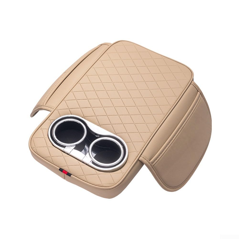 Praktische Autokonsolenabdeckung mit zwei Getränkehaltern und Seitentasche für organisierten Fahrplatz (Beige) von ZMdooreasy