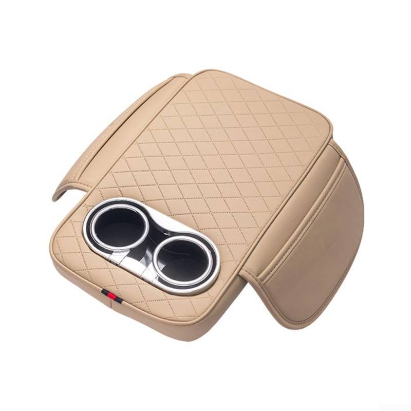 Praktische Autokonsolenabdeckung mit zwei Getränkehaltern und Seitentasche für organisierten Fahrplatz (Beige) von ZMdooreasy