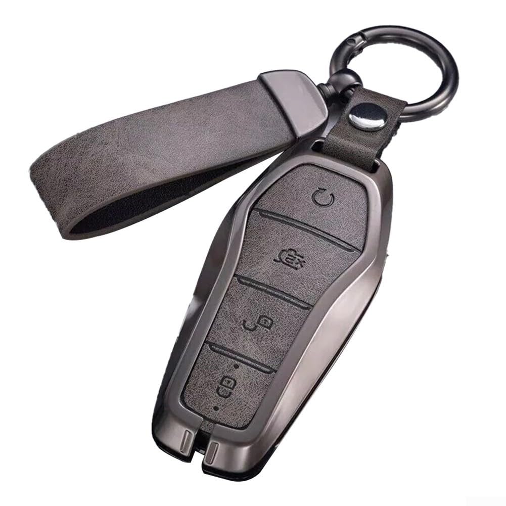 Schlankes Design, schützt Ihre Schlüssel mit einer Zinklegierung und Leder, geeignet für BYD-Fahrzeuge (grau) von ZMdooreasy