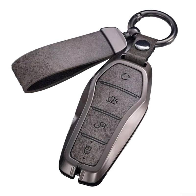Schlankes Design, schützt Ihre Schlüssel mit einer Zinklegierung und Leder, geeignet für BYD-Fahrzeuge (grau) von ZMdooreasy