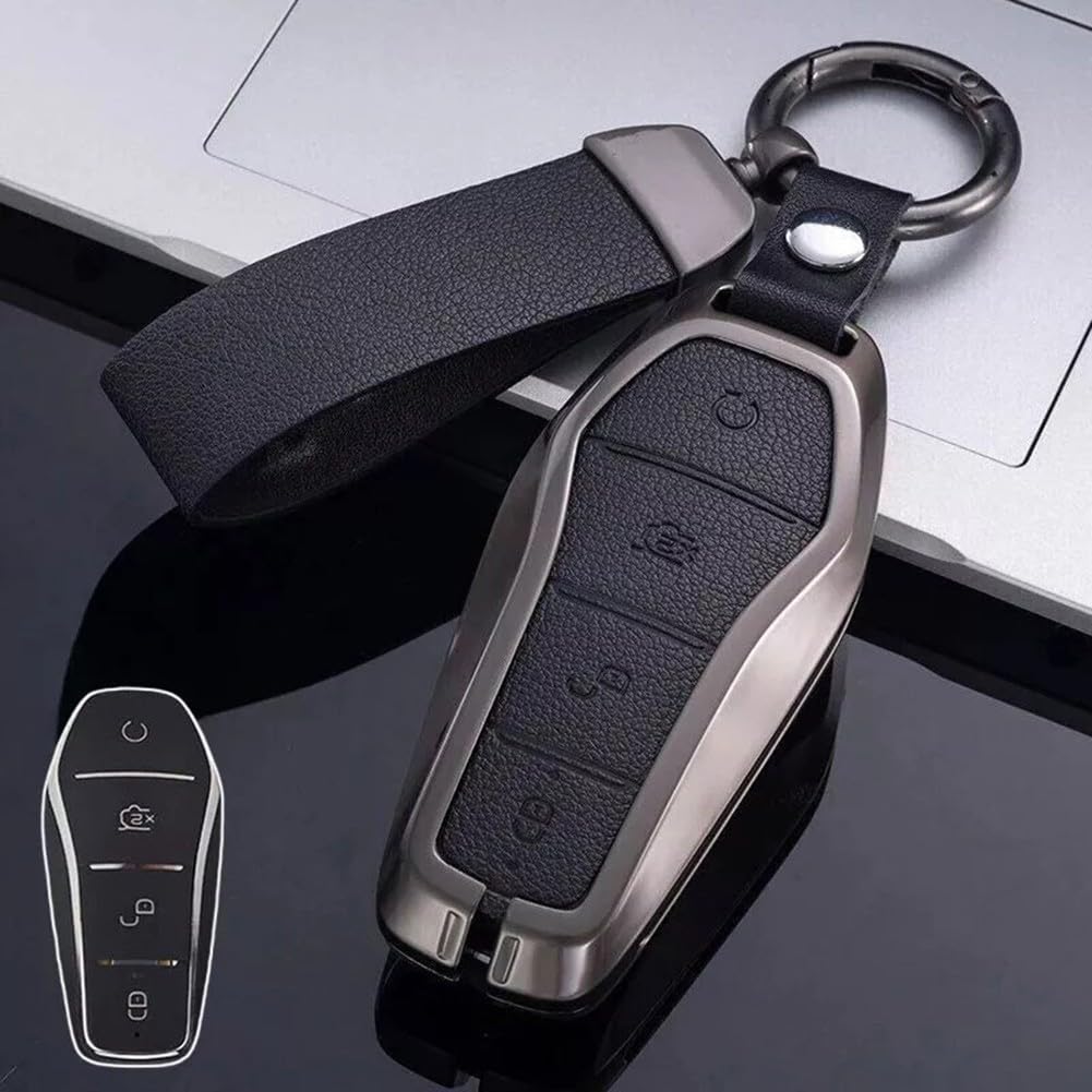 Schlankes Design, schützt Ihre Schlüssel mit einer Zinklegierung und Leder, geeignet für BYD-Fahrzeuge (schwarz) von ZMdooreasy