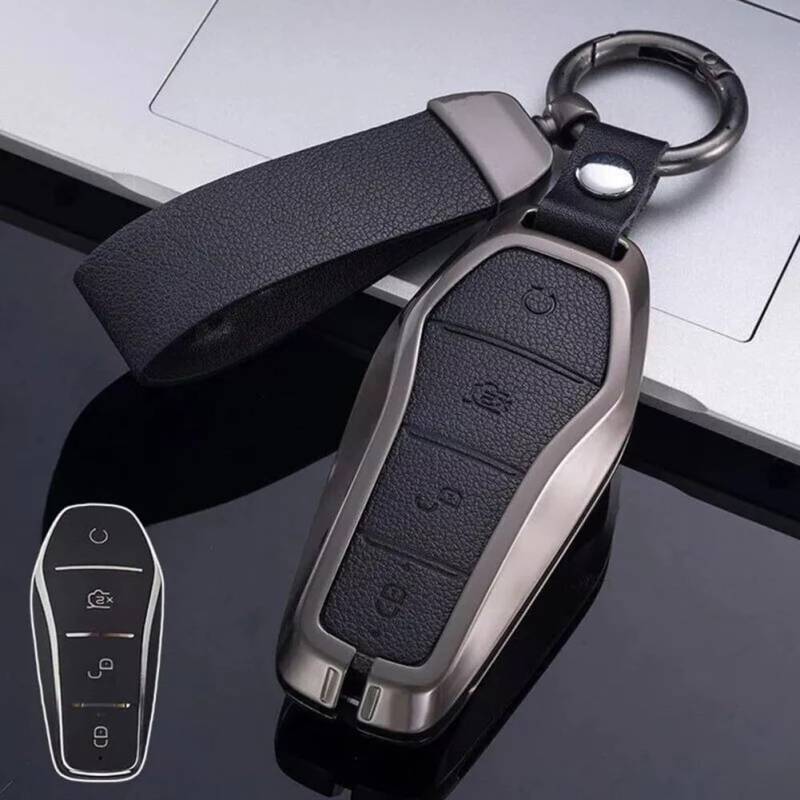 Schlankes Design, schützt Ihre Schlüssel mit einer Zinklegierung und Leder, geeignet für BYD-Fahrzeuge (schwarz) von ZMdooreasy
