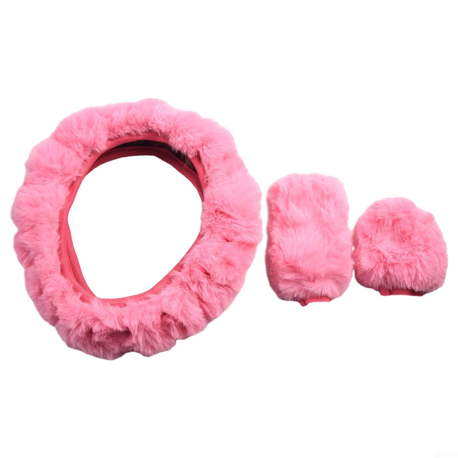 Verbessern Sie Ihre Fahrt mit unserem 3-teiligen flauschigen Lenkradbezug-Set für den Winter (Rosa) von ZMdooreasy