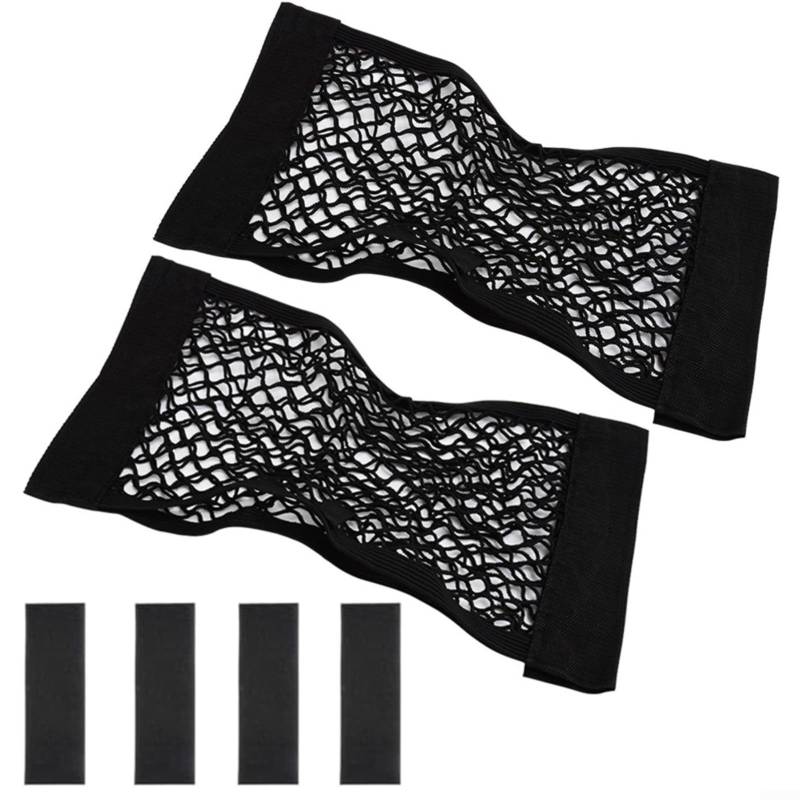 ZMdooreasy 2er-Pack Kofferraum-Aufbewahrungstasche, elastisches Organizer-Netz mit Klebeband für SUV, Wohnmobil, 60 x 25 cm, Schwarz von ZMdooreasy