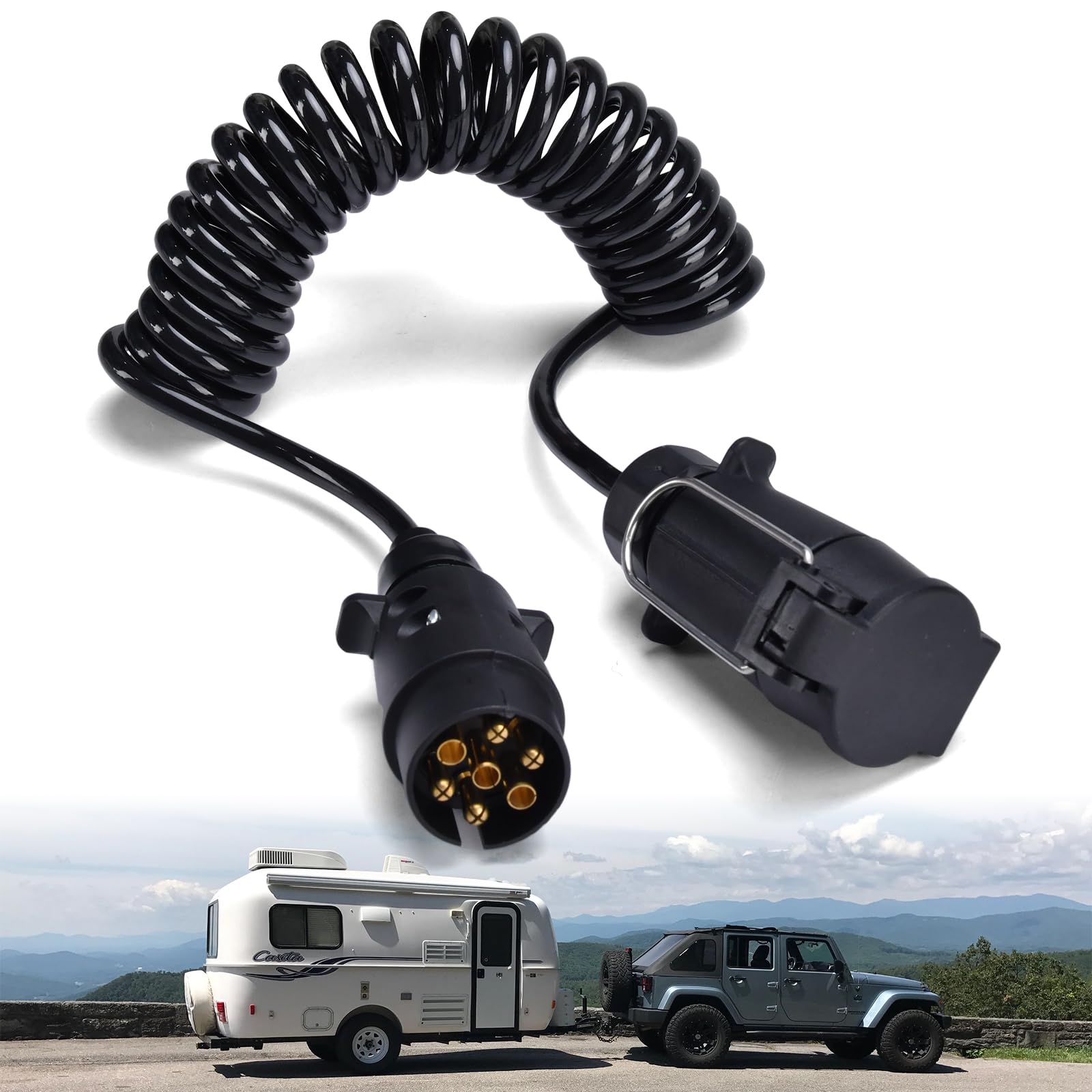 ZOBMIO Anhänger 7 auf 7 Polig Verlängerung Kabel Spiralkabel Anhängerkabel Adapter 3.0 Meter Spiralkabel Auto Anhänger Wohnwagen Wohnmobil von ZOBMIO