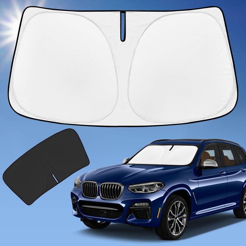 Sonnenschutz für BMW X3 Windschutzscheibenabdeckung, 4-lagiger Frontscheibenschutz, passgenau für 2018–2024 X3 Base, xDrive28i, xDrive35i, M Sport SUV Sonnenblende, 240T Schatten blockiert UV-Strahlen von ZOIBV