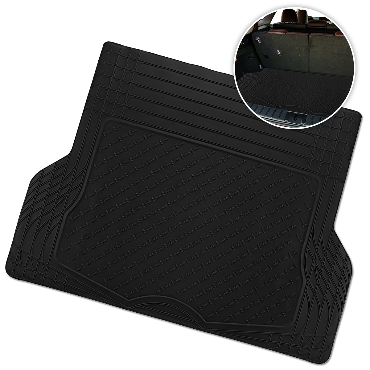 Zone Tech Allwetter Gummi Semi Pattern Cargo Liner Kofferraumbodenmatte Schwarz Heavy Duty Cargo Kofferraumbodenmatte von ZONETECH