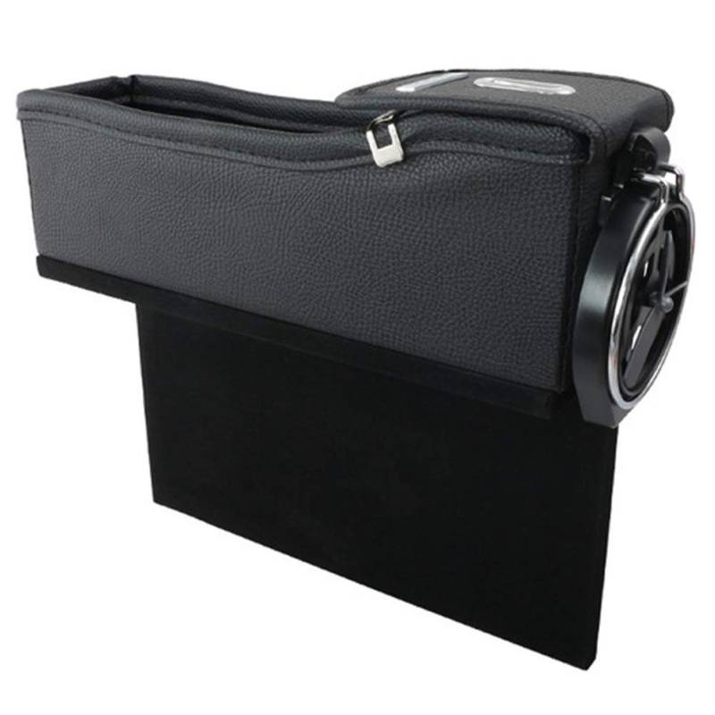 ZOOENIE Autositz Seiten Schlitz Taschen mit Münzfach und Getränkehalter, Auto Schlitz Taschen PU Leder Premium Autositz Auto Catcher Organizer mit Getränkehalter Design (Schwarz B, Right Seat) von ZOOENIE