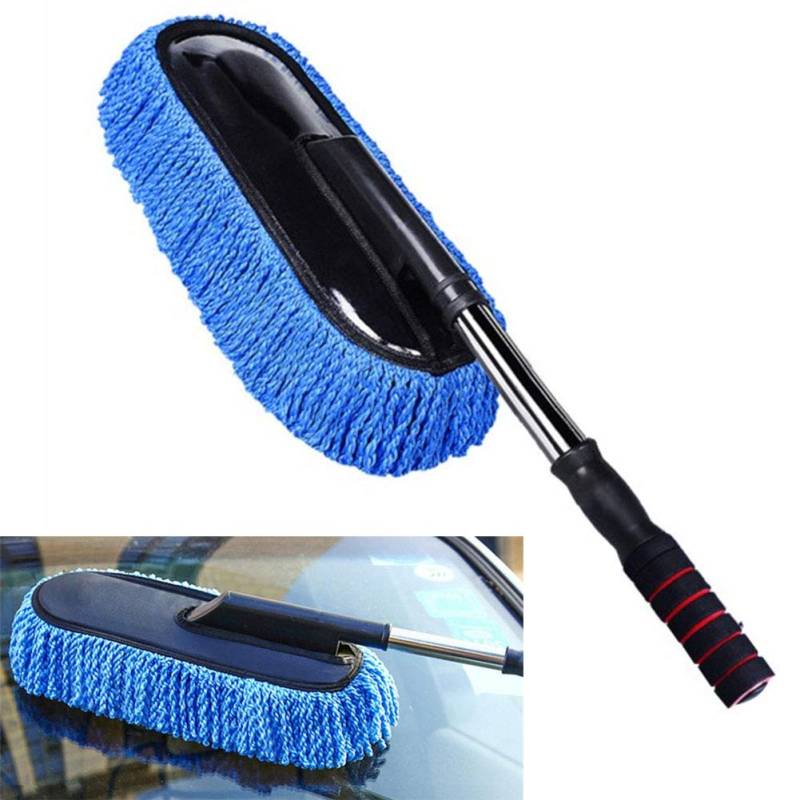 ZOOENIE Neue Car Duster, Mikrofaser Auto Reinigung Werkzeuge Pinsel, Versenkbare Autowaschbürste Duster Staub Wachs Drag, für Auto, Fahrrad, Wohnmobil, Boot oder Haus (Blau) von ZOOENIE