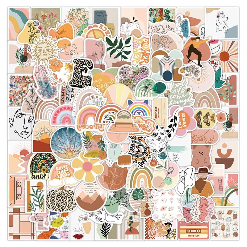 ZOOMPIL Boho Aesthetic Stickers, Vintage Sticker Set, 250 Motive Cartoon Aufkleber Kleine Frische Regenbogen Stickers Gepäck Skateboard Scrapbook Reisekoffer für Spielzeug Aufkleber von ZOOMPIL