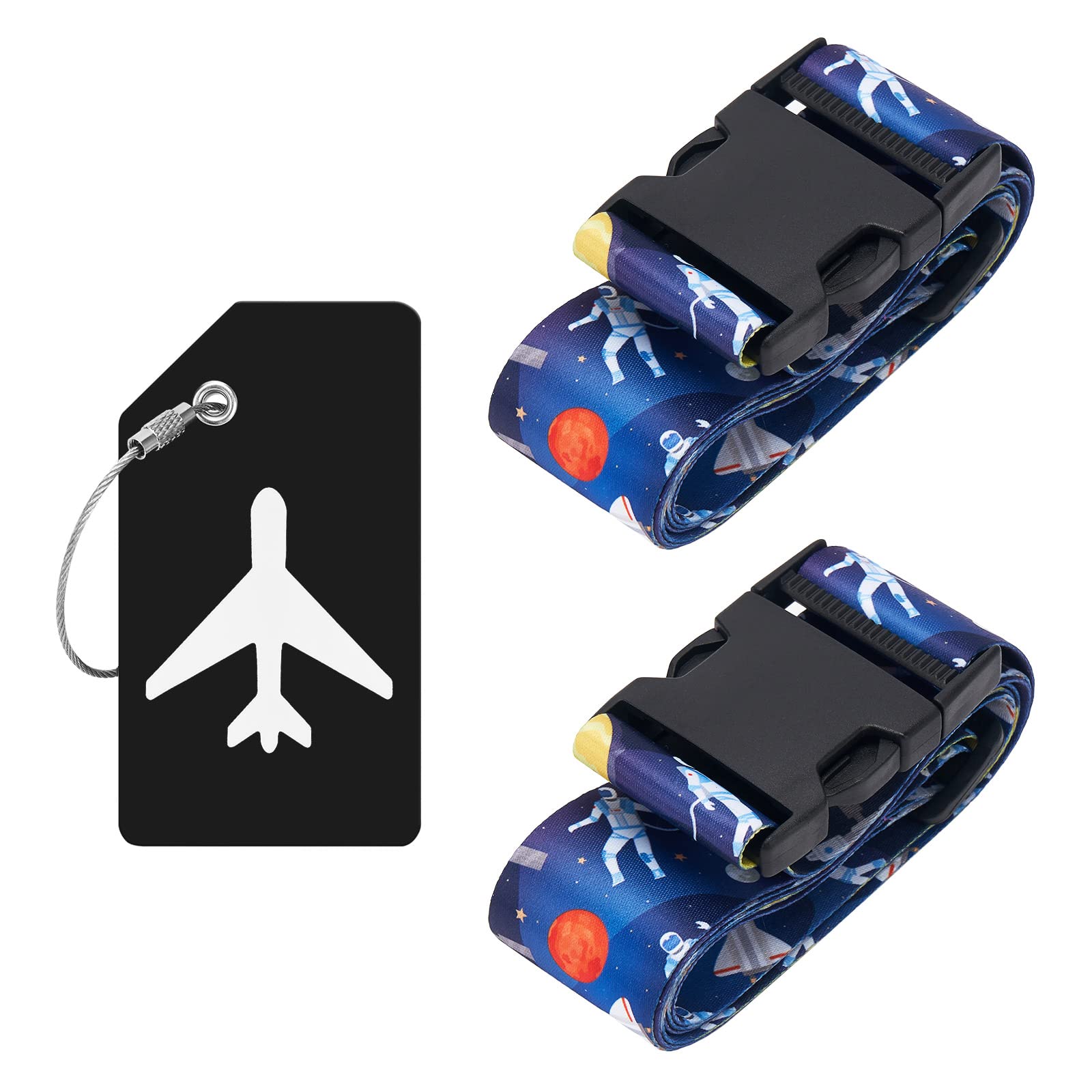 ZOUIQSS 2 Stück verstellbare Koffergurt Kofferband,strapazierfähige Koffergurte,Kofferanhänger Gepäckgurte Reiseverpackungsgurte mit Schnellverschluss(Astronaut) von ZOUIQSS