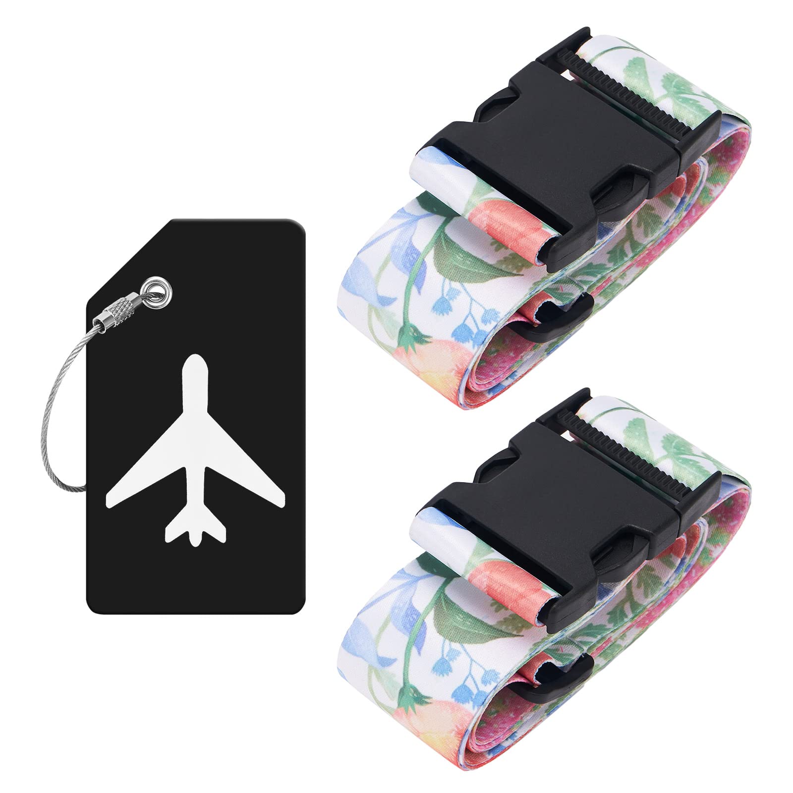 ZOUIQSS 2 Stück verstellbare Koffergurt Kofferband,strapazierfähige Koffergurte,Kofferanhänger Gepäckgurte Reiseverpackungsgurte mit Schnellverschluss(Blume) von ZOUIQSS