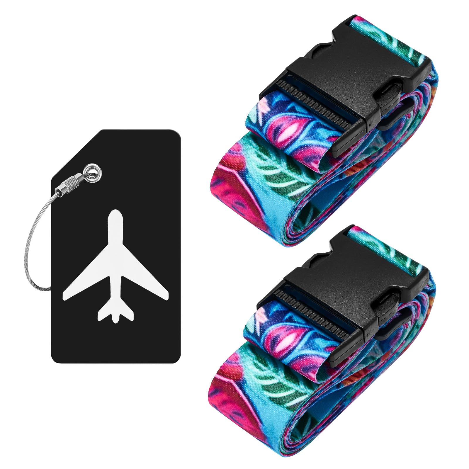 ZOUIQSS 2 Stück verstellbare Koffergurt Kofferband,strapazierfähige Koffergurte,Kofferanhänger Gepäckgurte Reiseverpackungsgurte mit Schnellverschluss(Bunte Blume) von ZOUIQSS