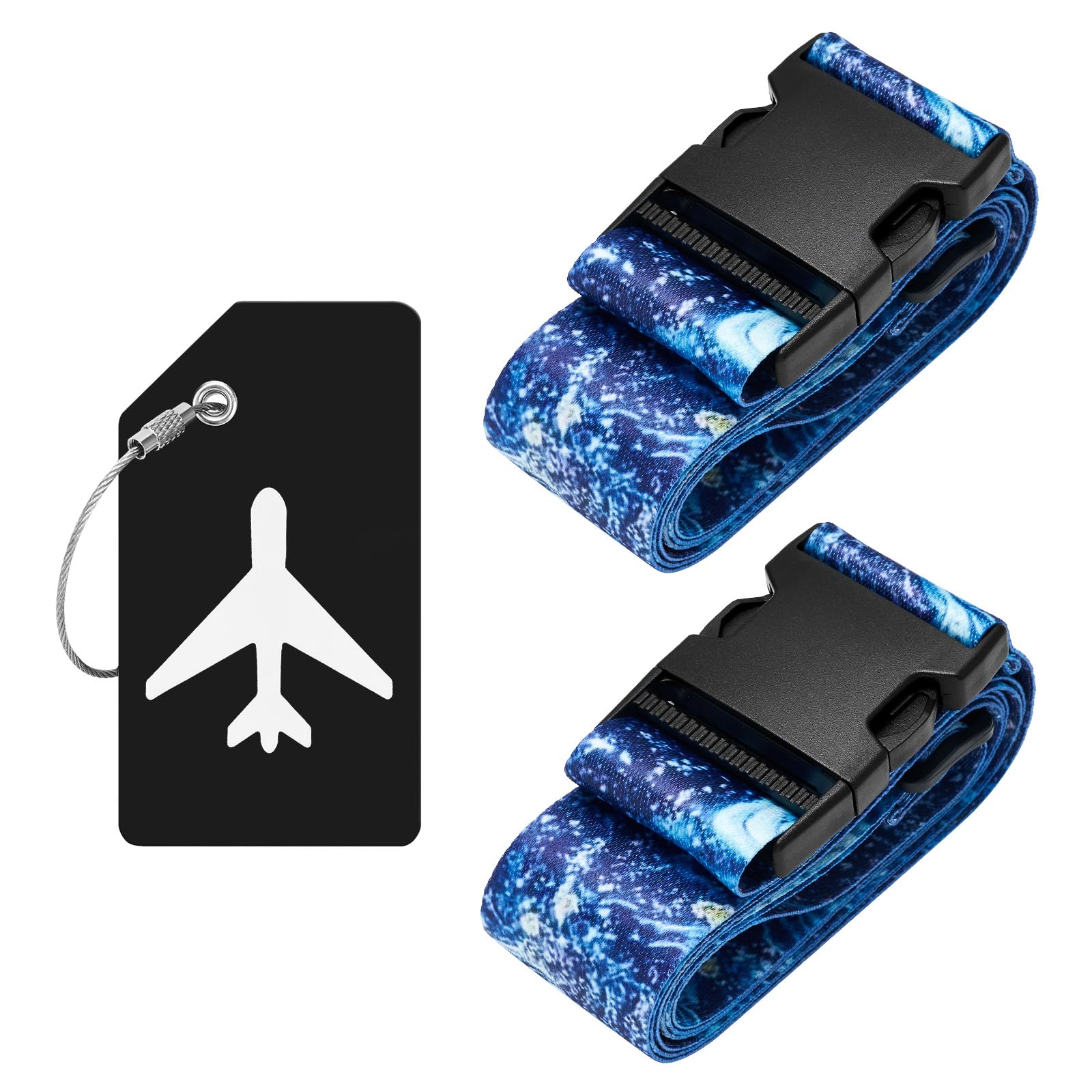 ZOUIQSS 2 Stück verstellbare Koffergurt Kofferband,strapazierfähige Koffergurte,Kofferanhänger Gepäckgurte Reiseverpackungsgurte mit Schnellverschluss(Bunter Blauer Sternenhimmel) von ZOUIQSS