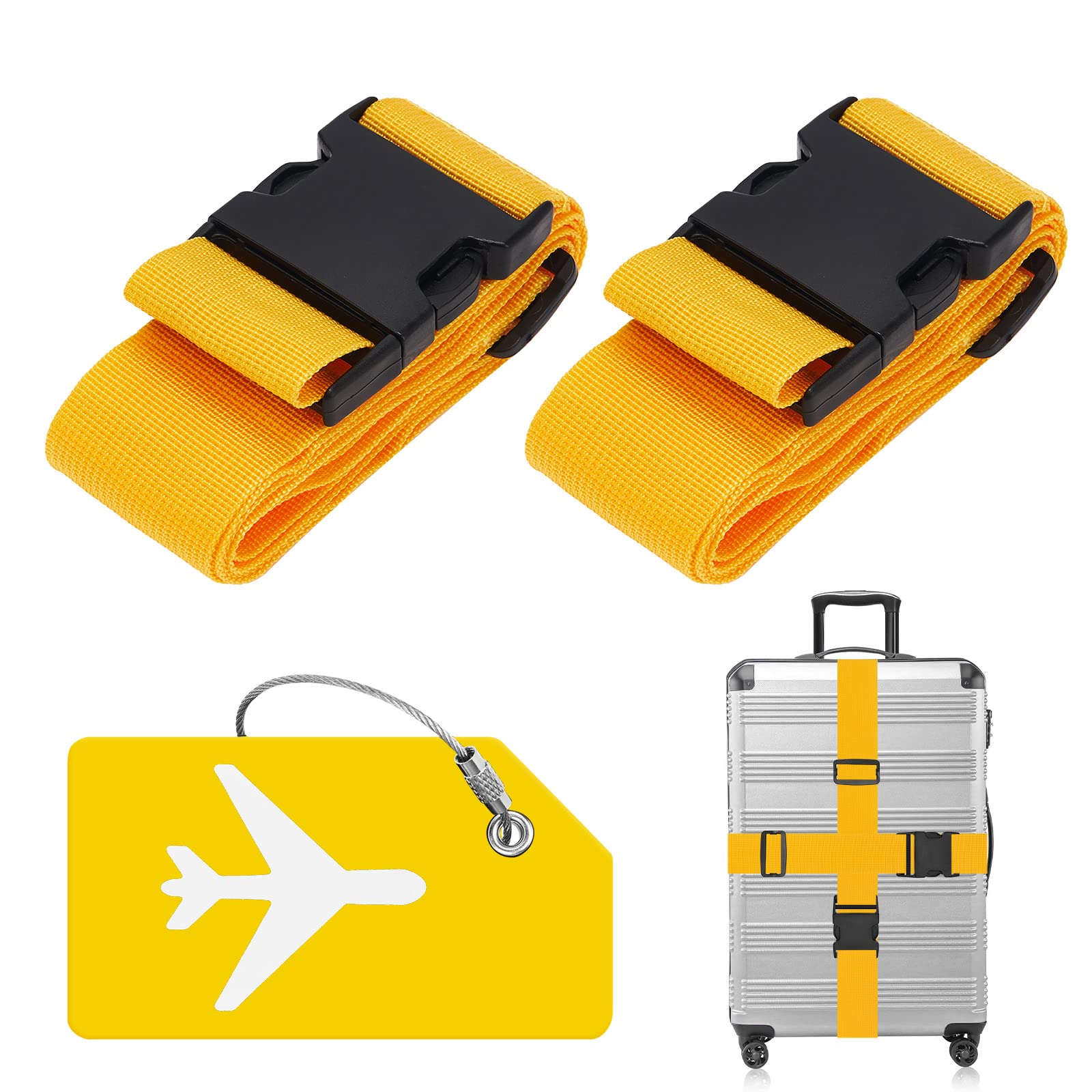 ZOUIQSS 2 Stück verstellbare Koffergurt Kofferband,strapazierfähige Koffergurte,Kofferanhänger Gepäckgurte Reiseverpackungsgurte mit Schnellverschluss(Gelb) von ZOUIQSS