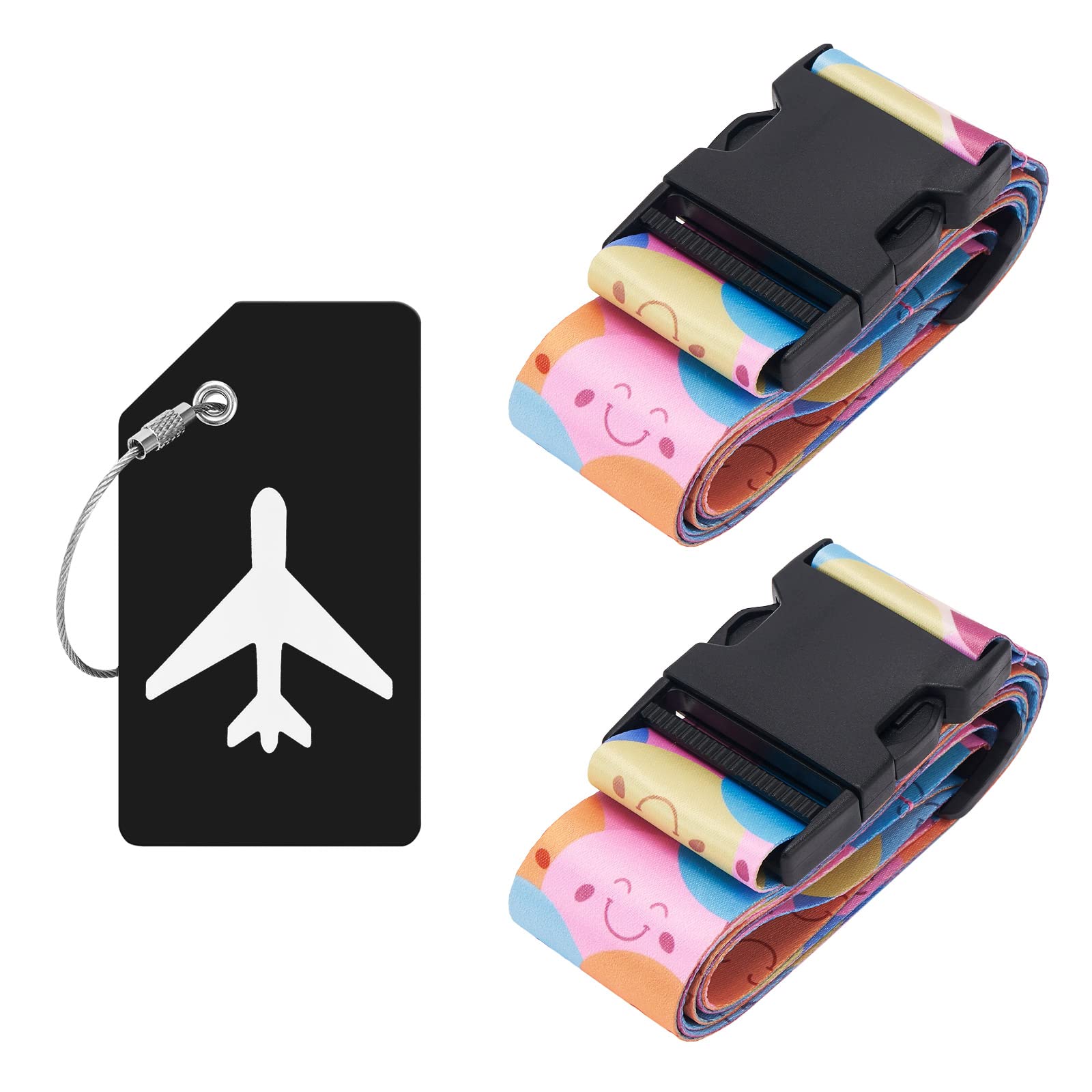 ZOUIQSS 2 Stück verstellbare Koffergurt Kofferband,strapazierfähige Koffergurte,Kofferanhänger Gepäckgurte Reiseverpackungsgurte mit Schnellverschluss(Lächeln) von ZOUIQSS