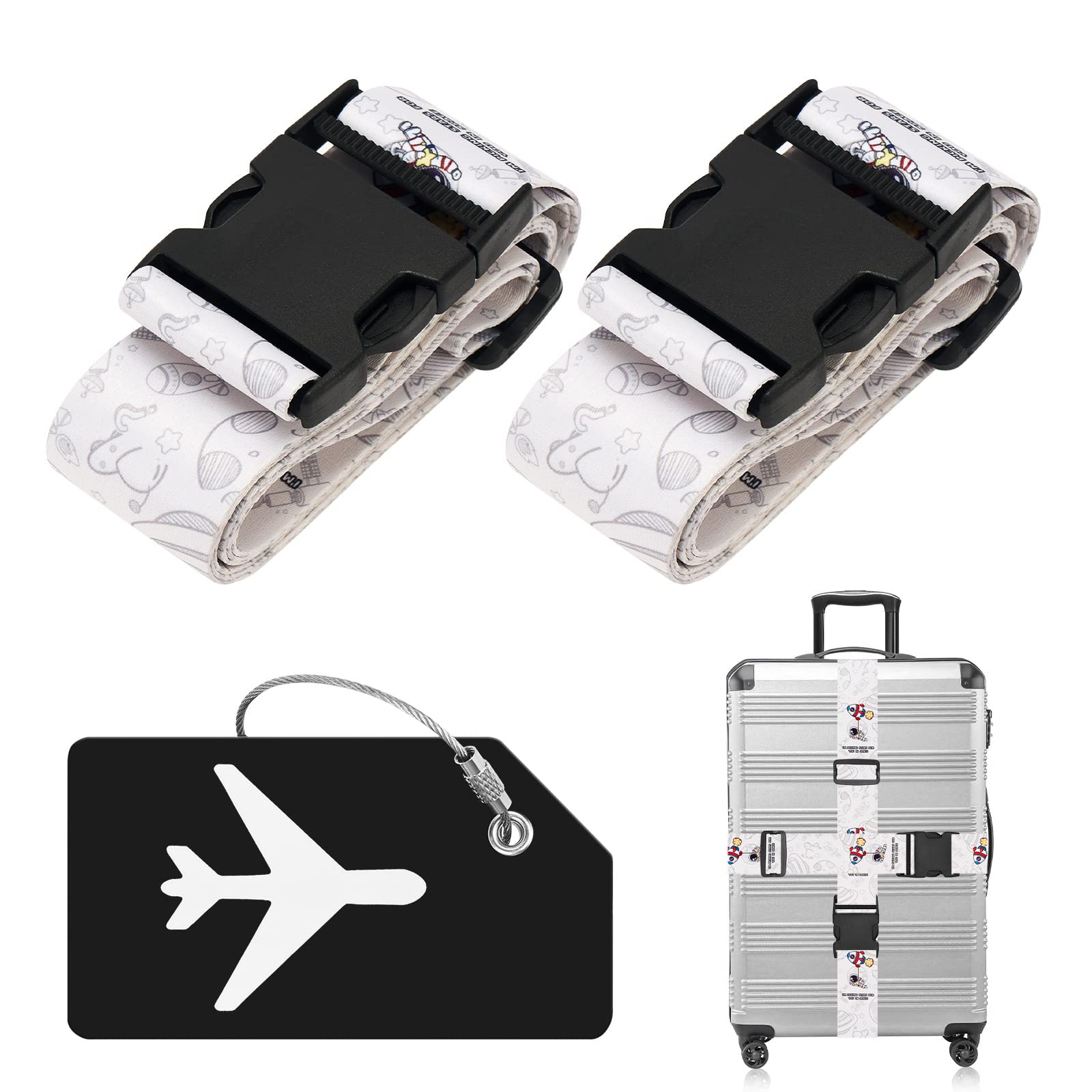 ZOUIQSS 2 Stück verstellbare Koffergurt Kofferband,strapazierfähige Koffergurte,Kofferanhänger Gepäckgurte Reiseverpackungsgurte mit Schnellverschluss(Raumschiff) von ZOUIQSS