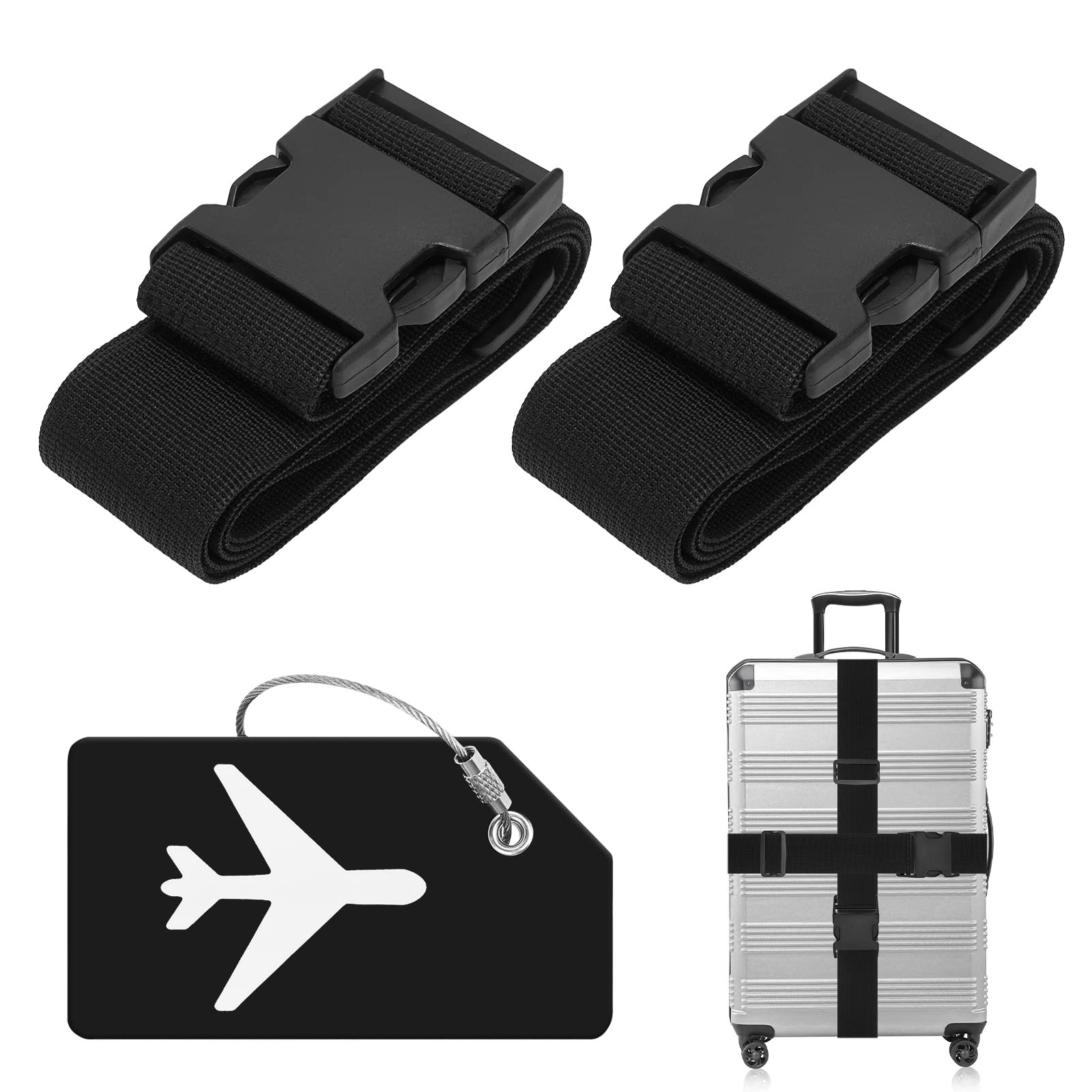 ZOUIQSS 2 Stück verstellbare Koffergurt Kofferband,strapazierfähige Koffergurte,Kofferanhänger Gepäckgurte Reiseverpackungsgurte mit Schnellverschluss(Schwarz) von ZOUIQSS