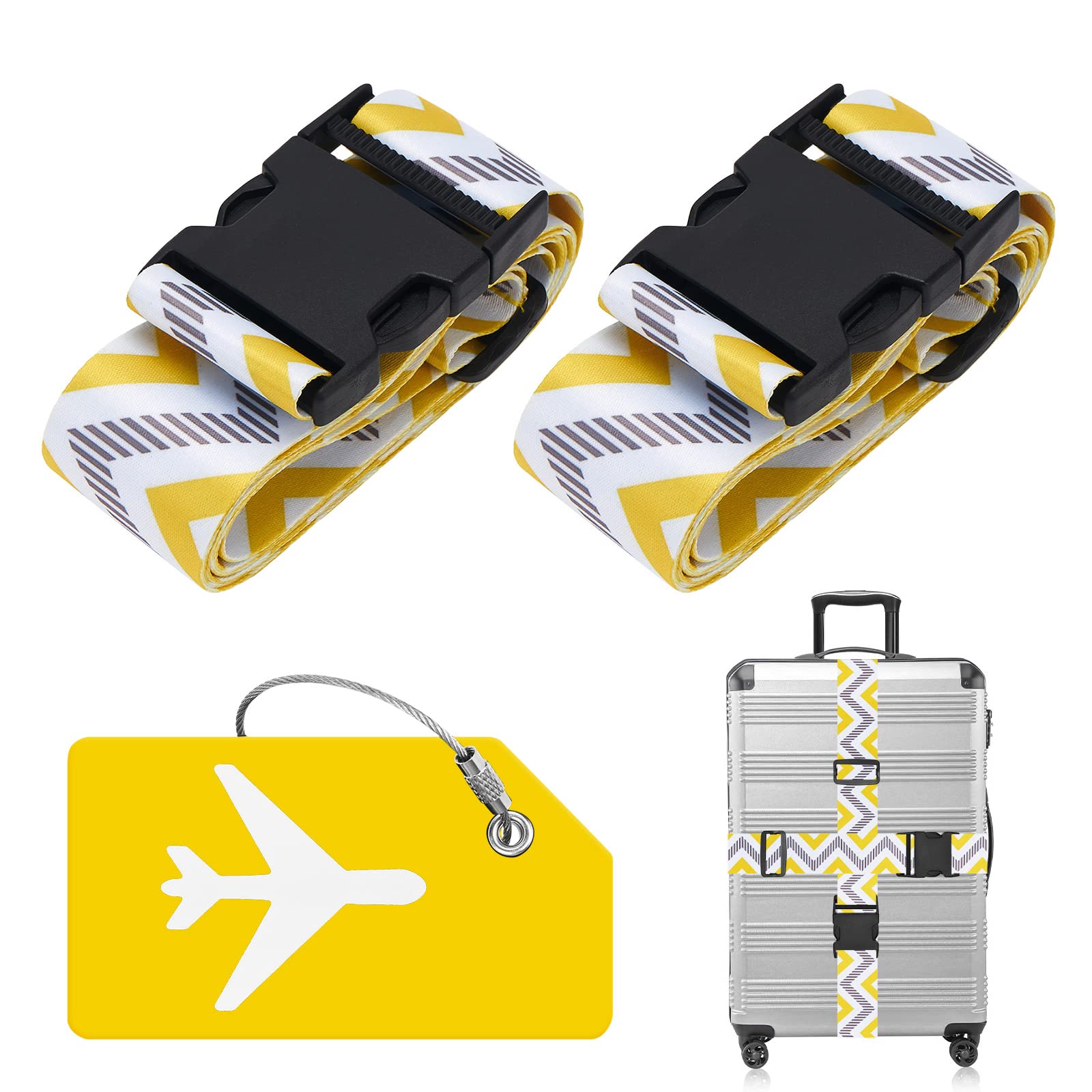 ZOUIQSS 2 Stück verstellbare Koffergurt Kofferband,strapazierfähige Koffergurte,Kofferanhänger Gepäckgurte Reiseverpackungsgurte mit Schnellverschluss(gelb grau) von ZOUIQSS
