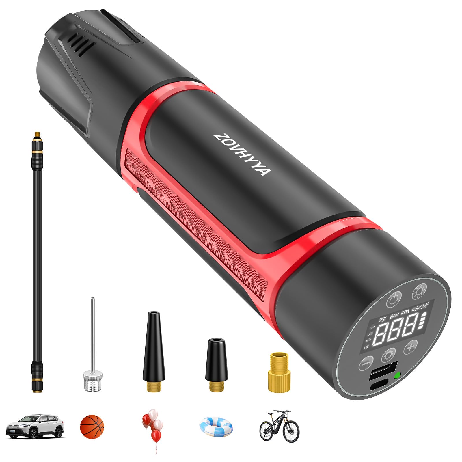 ZOVHYYA Akku Luftpumpe 150PSI Elektrische Luftpumpe 4500mAh Mini Luftkompressor USB Typ-C-Eingang Fahrradpumpe mit Digitalem LED-Licht für Auto Motorrad Ball von ZOVHYYA