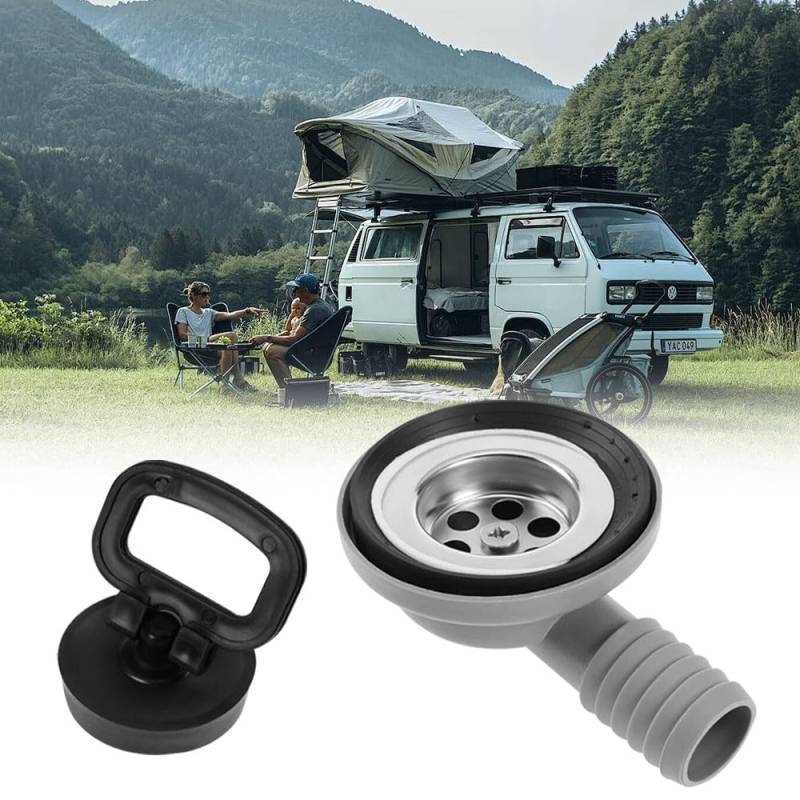 ZOYDP 50mm Ablaufgarnitur Spüle, Camping Waschbecken Ablauf, Camping Waschbecken Ablauf, Spülbecken Ablaufgarnitur mit Verschlussdeckel 90° Seitlichem Abflussrohr für Wohnwagen Wohnmobil Caravan Boot von ZOYDP