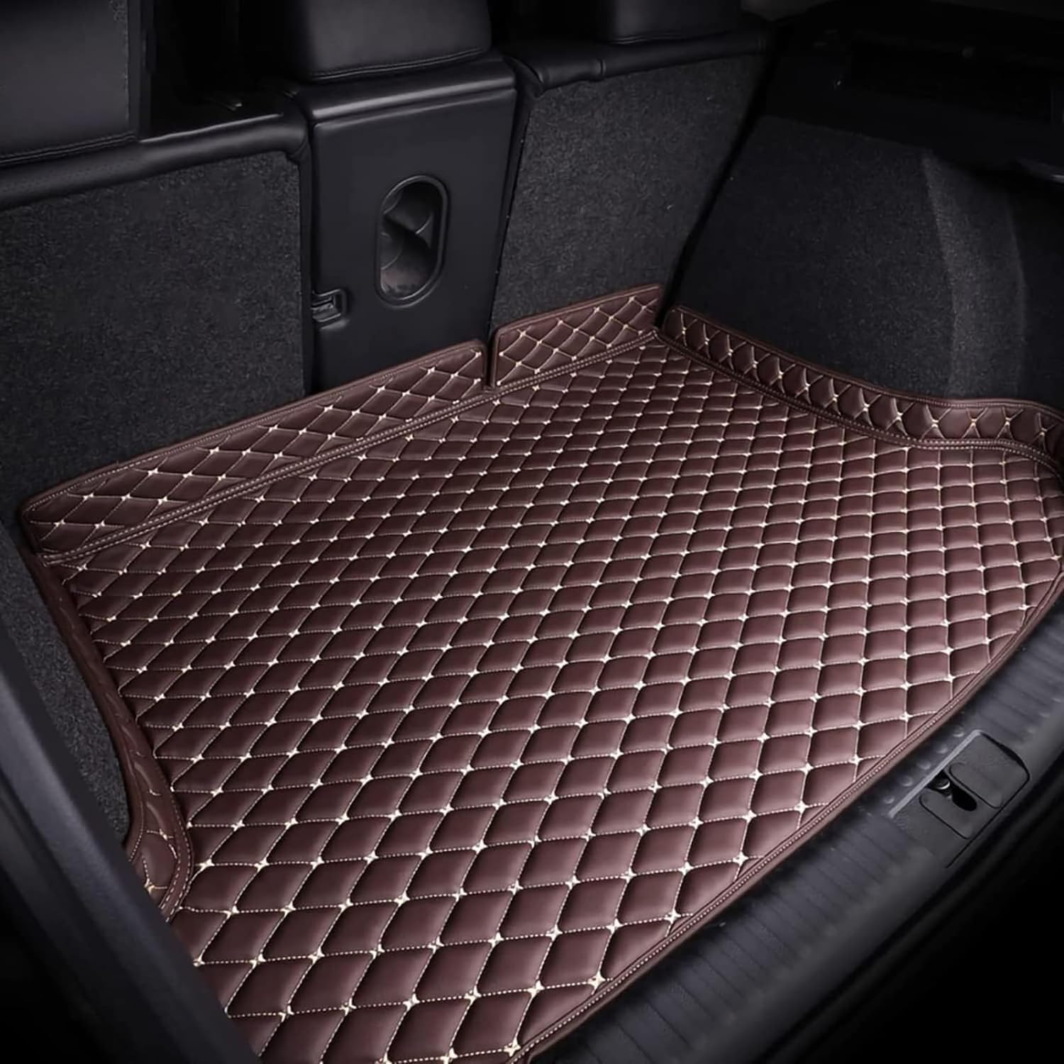 Auto Leder Kofferraummatten für Mazda CX-9 2007-2015(2019-2023), Kofferraumwanne Schutzmatte Allwetter Kofferraumwanne Wasserdicht Antirutsch Interieur,C/Brown and White von ZQYCD
