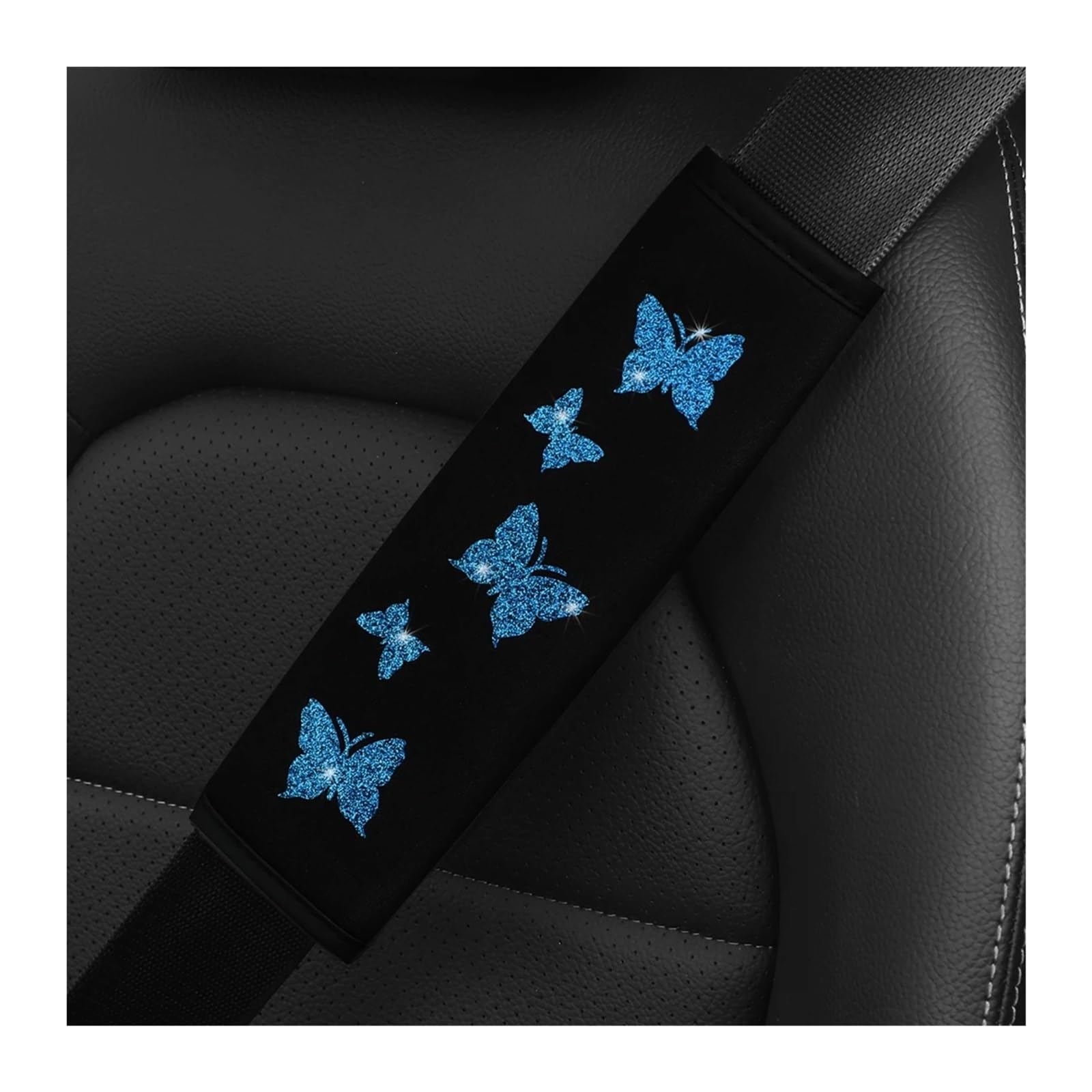Gurtpolster Auto 1 glitzernder rosafarbener Schmetterlings-Blingling-Stoff, Automobilzubehör, Sicherheitsgurt-Schulterabdeckung, bequemer Anti-Straffungs-Sicherheitsgurt(Blue) von ZRHWSPD