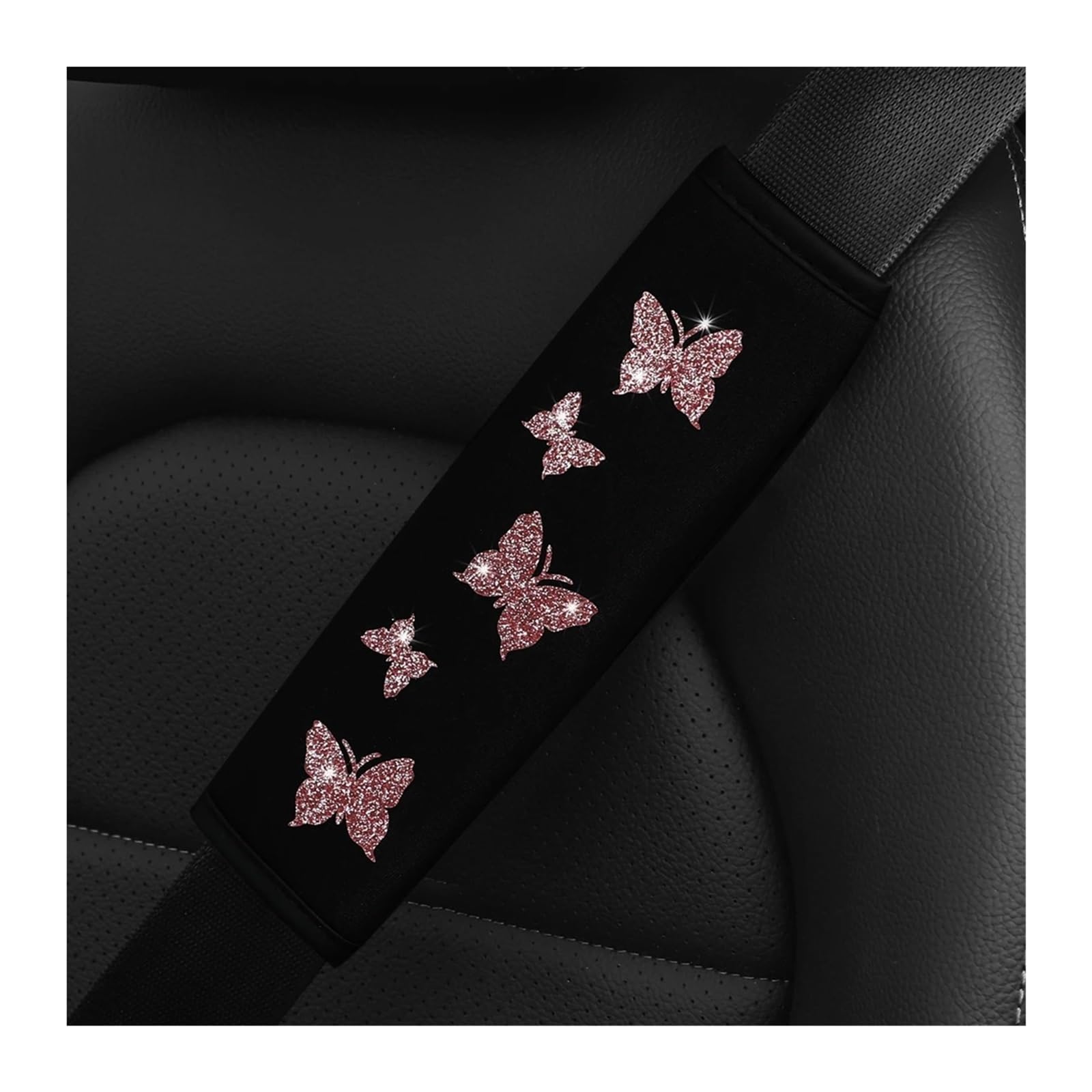 Gurtpolster Auto 1 glitzernder rosafarbener Schmetterlings-Blingling-Stoff, Automobilzubehör, Sicherheitsgurt-Schulterabdeckung, bequemer Anti-Straffungs-Sicherheitsgurt(Pink) von ZRHWSPD