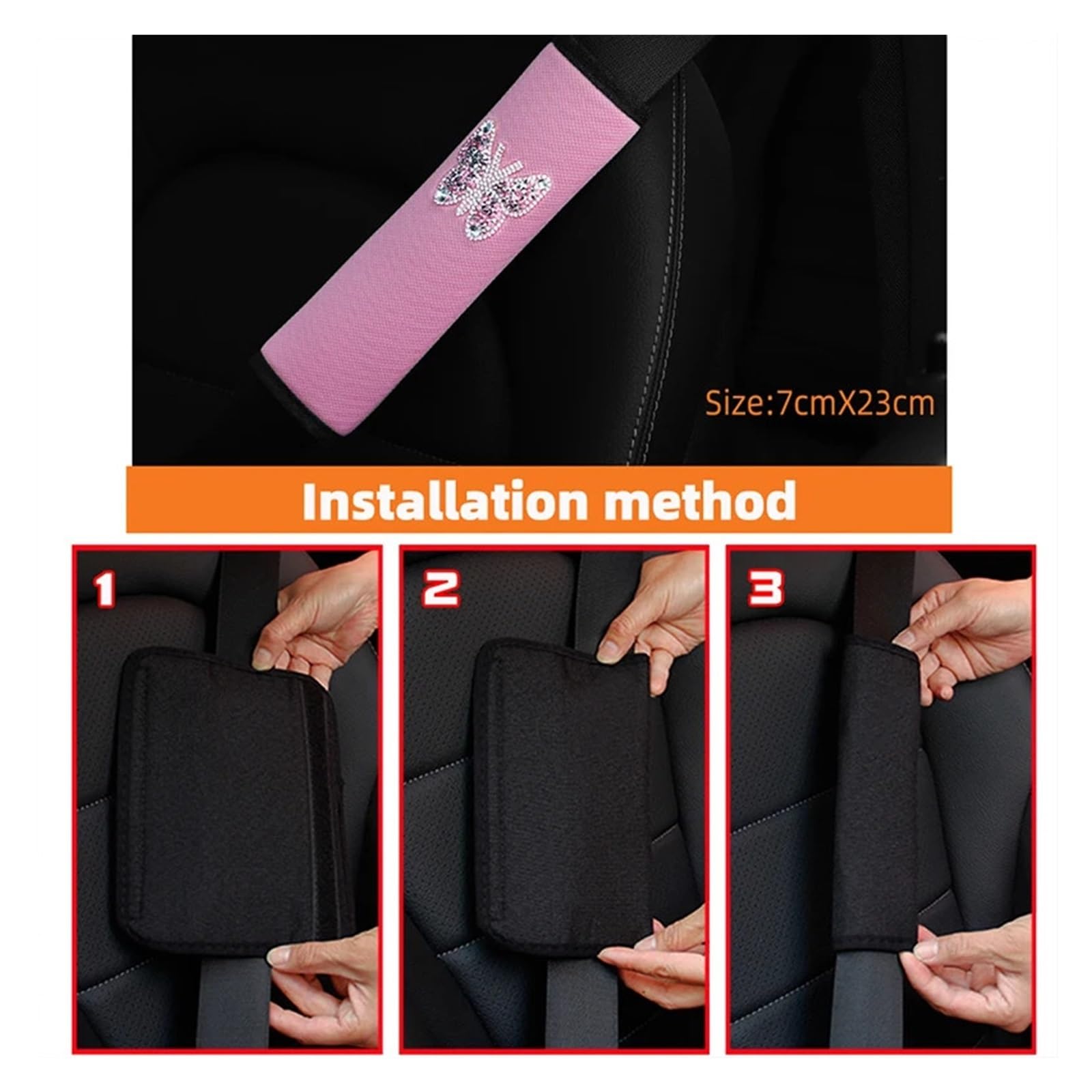 Gurtpolster Auto 2 Stück Diamant Schmetterling Rosen Blume Autositz Sicherheitsgurtbezug Komfort Schulter Massage Pad Rosa Damen Auto Innenzubehör(09) von ZRHWSPD